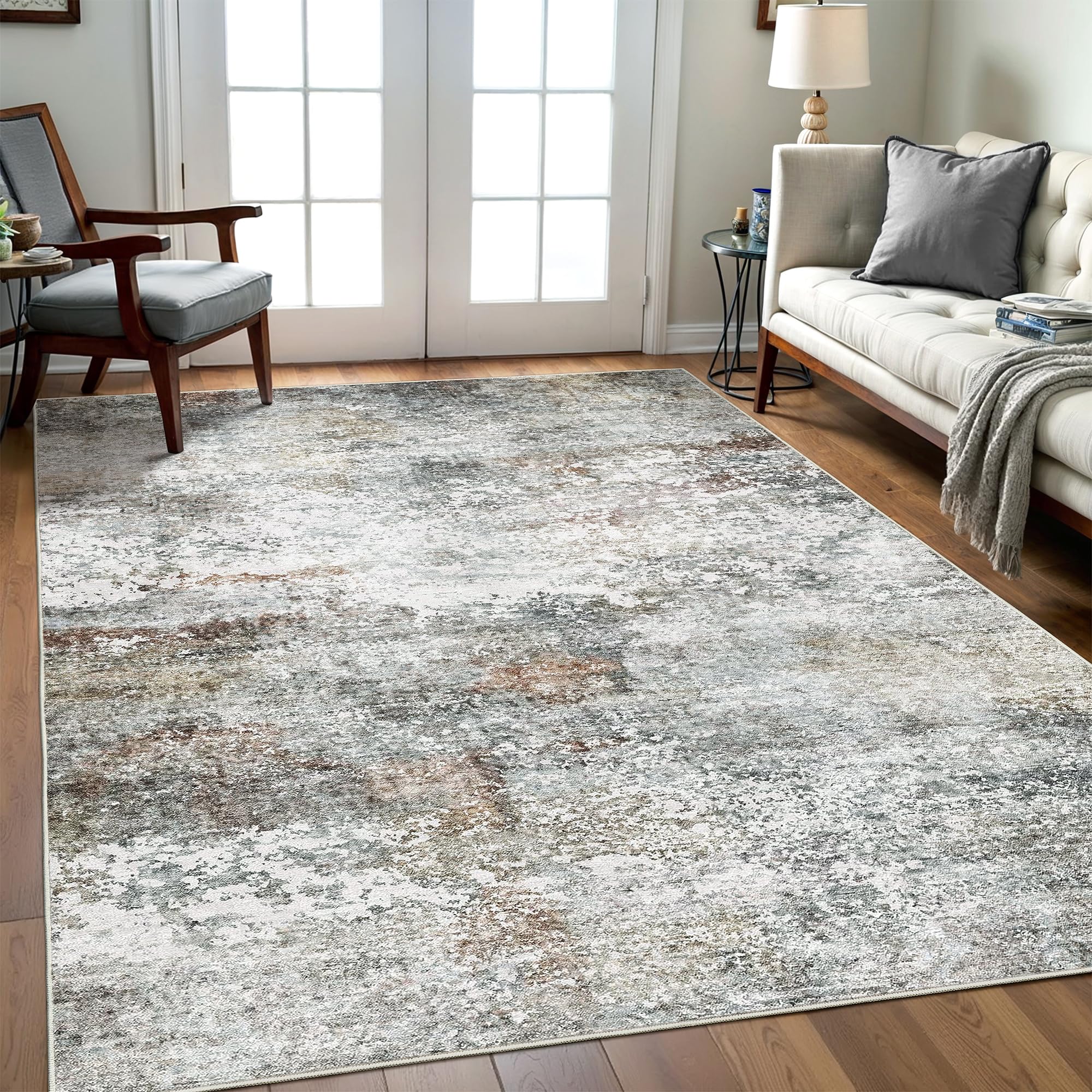 Art&Tuft 6x9 Area Rugs for Living Room, Abstract Washable Area Rug, Rust