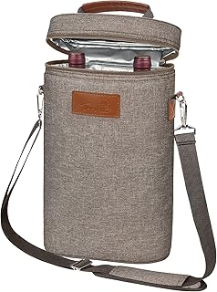 Tirrinia 2 Bottle Wine Gift Tote Carrier - Leakproof & Insulated Padded Versatile Wine Cooler Bag for Travel, BYOB Restaurant, Wine Tasting, Party, Dinner,Gift for Wine Lovers,Grey