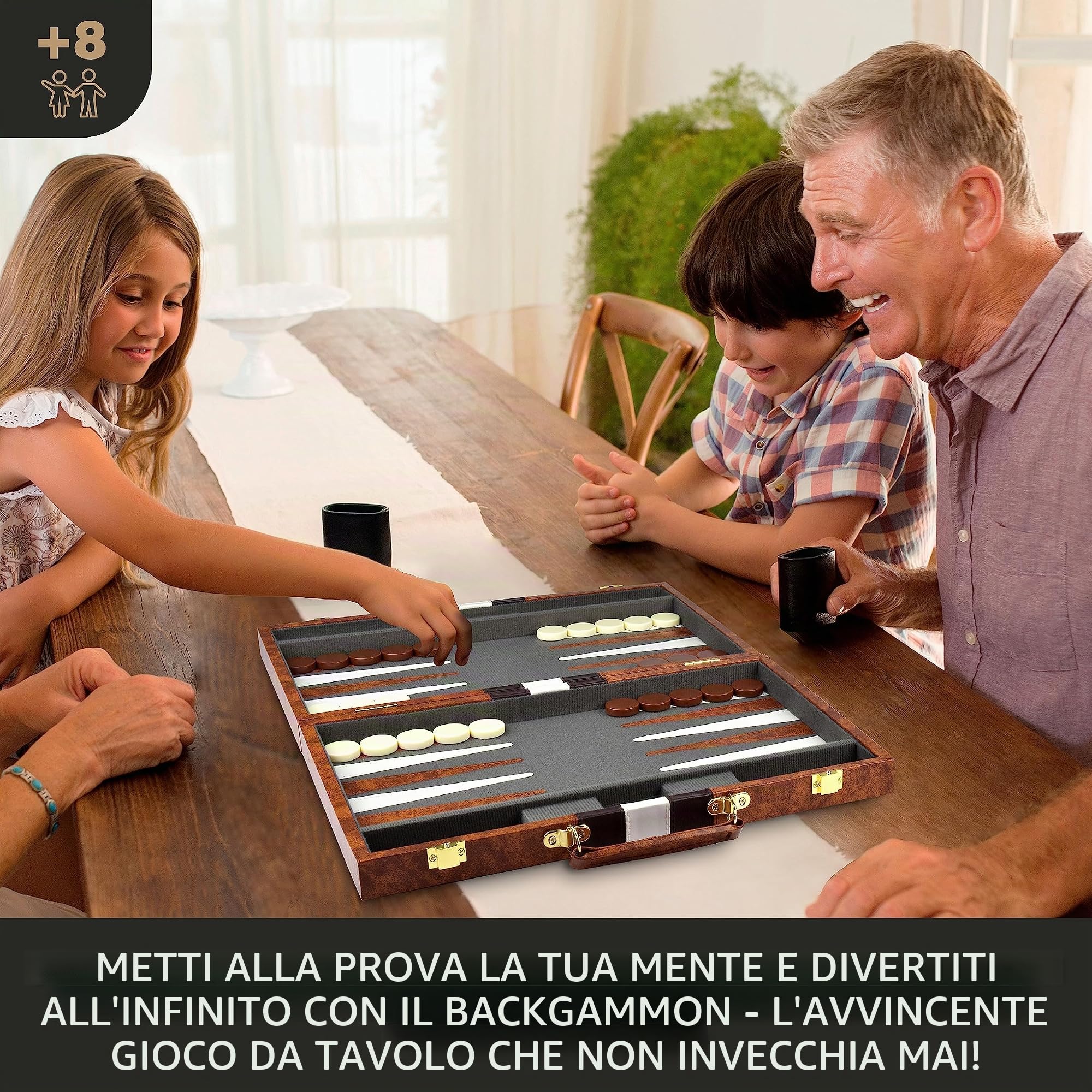 Grande set da backgammon per adulti, giochi da tavolo classici per 2 giocatori, adulti e bambini, set da backgammon di alta qualità con tavola da 38,1 cm e 32 pezzi di backgammon, in custodia in pelle