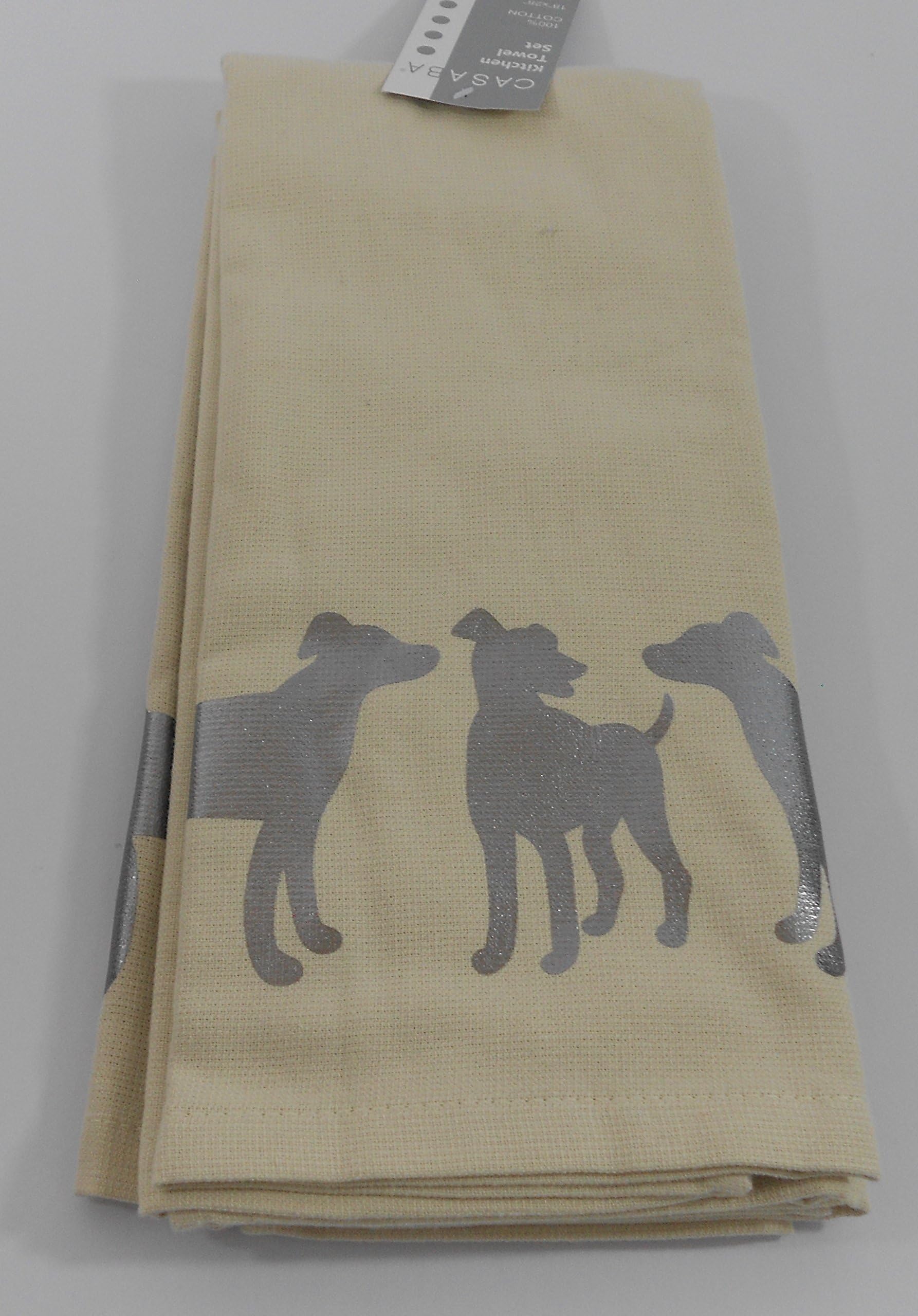 Casaba Silver Dogs Kitchen Towel Set of 2