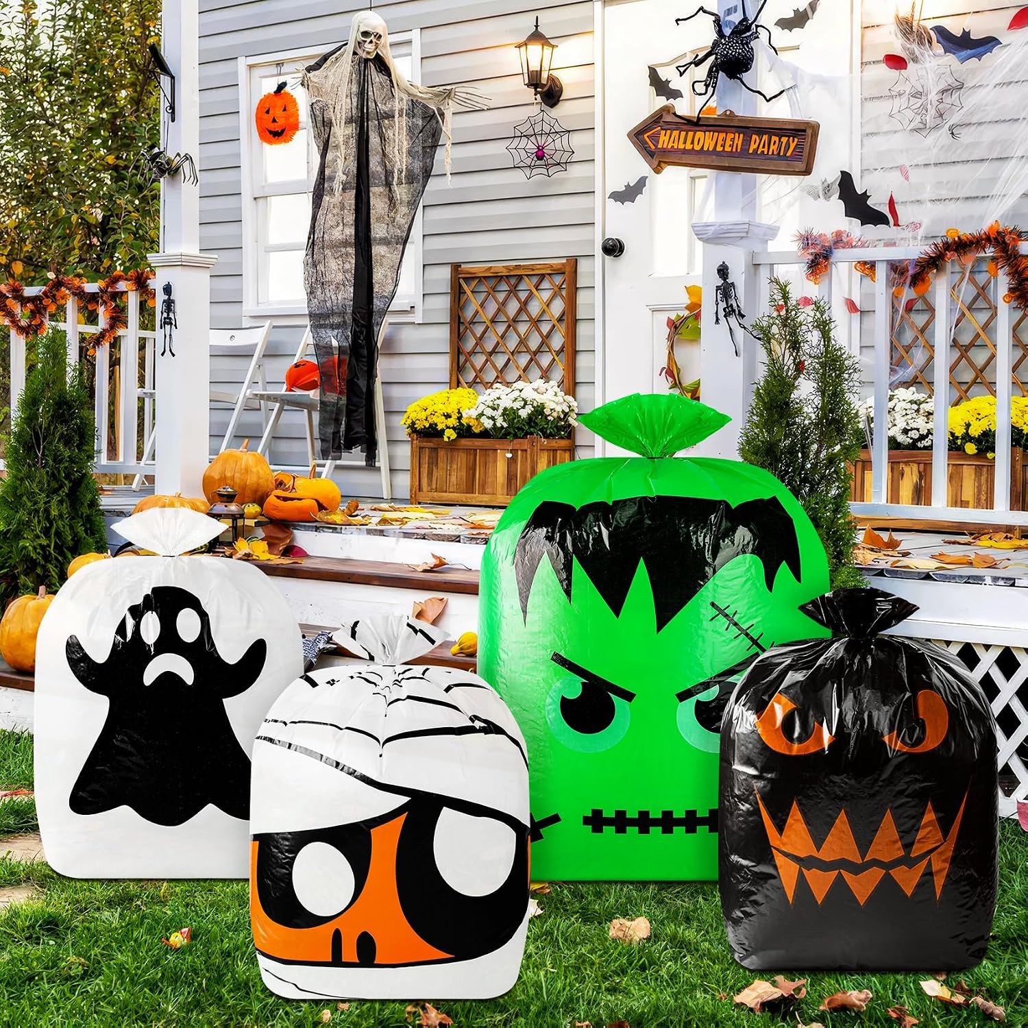 6 Pcs Halloween Pumpkin Leaf Bags - Halloween Pumpkin Trash Bags with Twist Tie, Fall Yard Trash Bags Yard Waste Bags Halloween Goodie Bags for Halloween Yard Lawn Garden Outdoor Decorations image 5