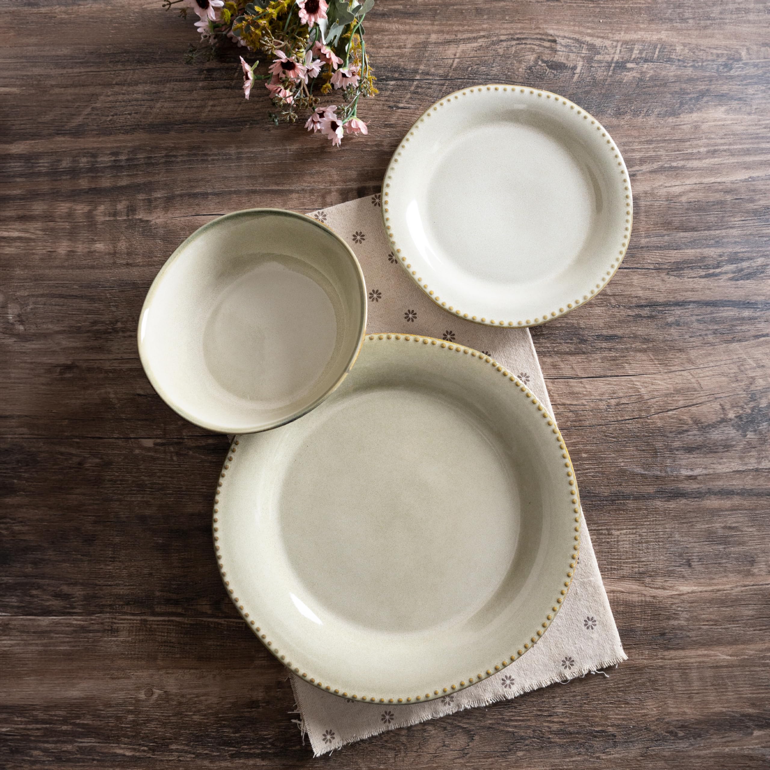 WeHome - Set Piatti Ceramica Rita 6 Persone 18 Pezzi Colorati Moderni 3 Misure Lavavetri Microonde (Khaki)
