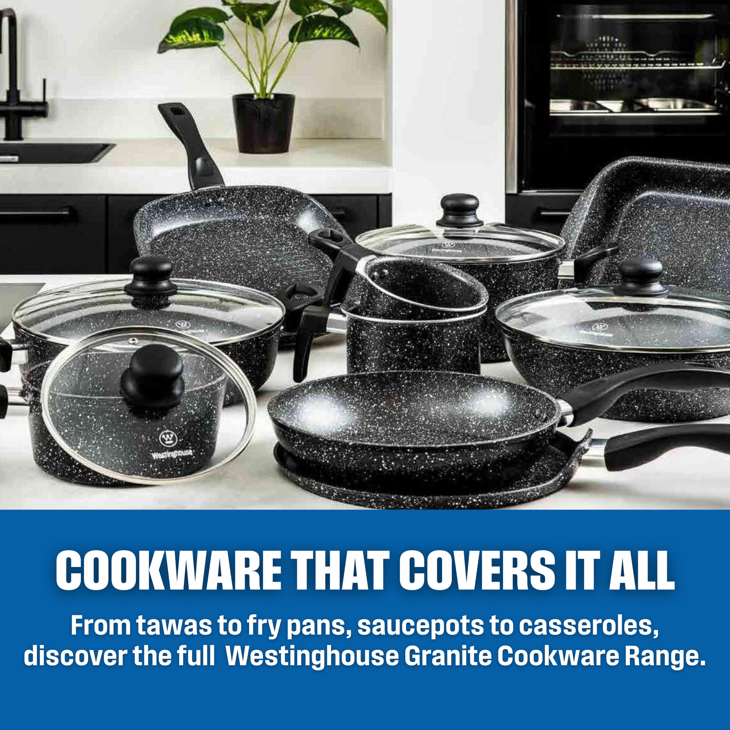 Westinghouse USA Performance Series - Padella wok antiaderente con coperchio, in alluminio pressofuso con rivestimento in QuanTanium, adatta a induzione e forno, manico in acciaio inossidabile