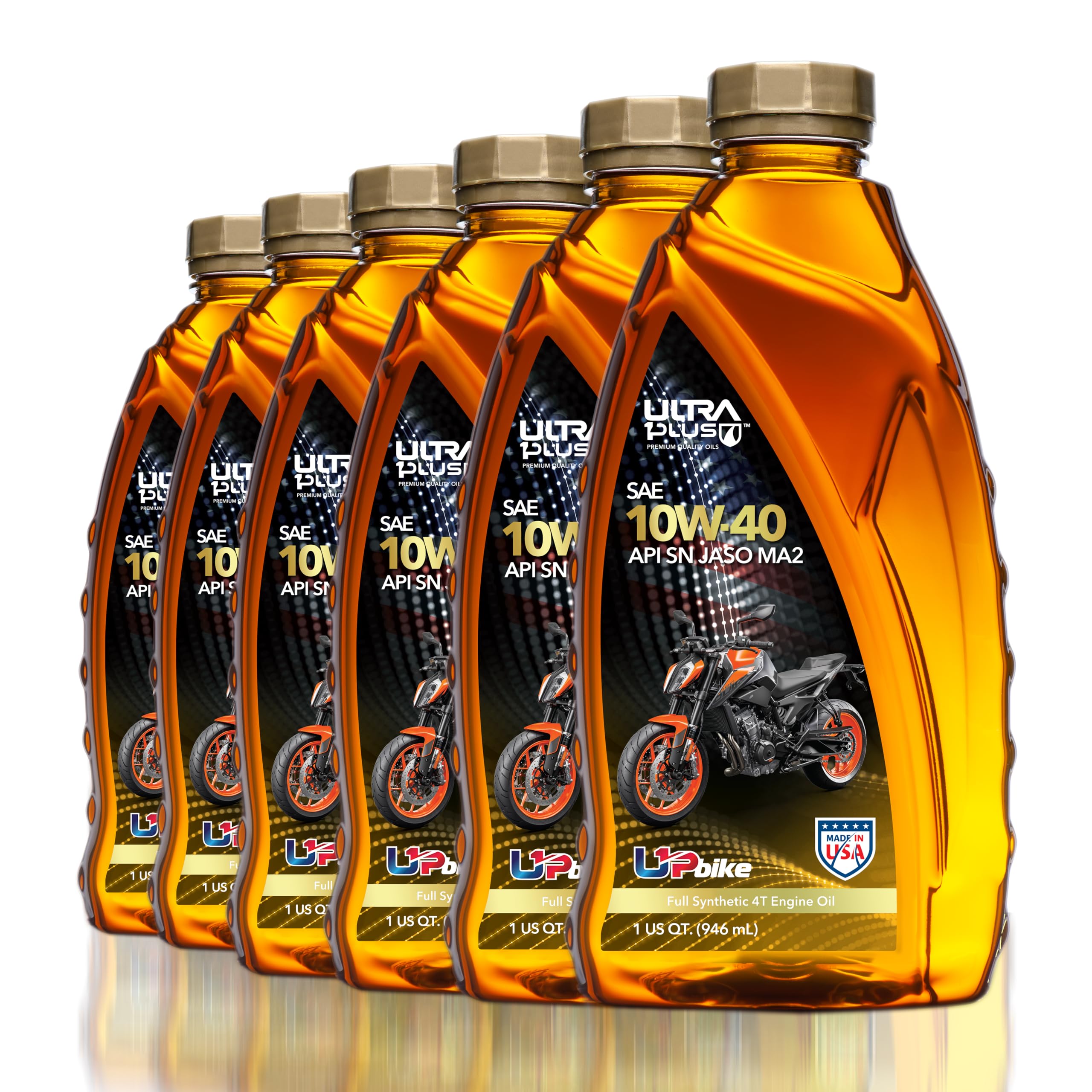 4T 10W-40 Motorcycle Oil Full Synthetic API SN JASO MA2-10W40 Motor Oil, 6 QTS