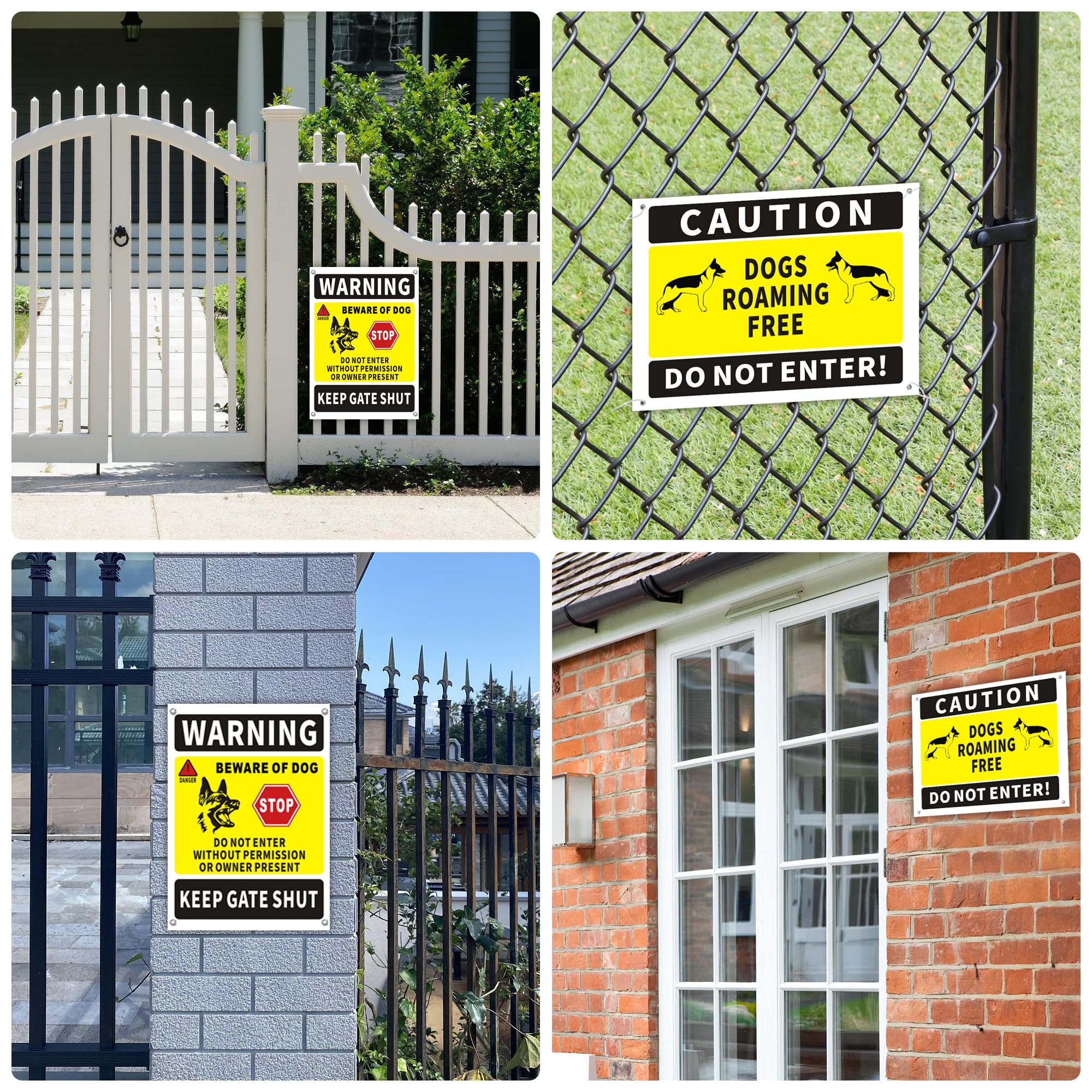 YOUGO LEE 4Pack Aluminum Warning Signs (Beware of The Dogs, Dogs Roaming Free, Please Clean Up After Your Dog) - Image 2