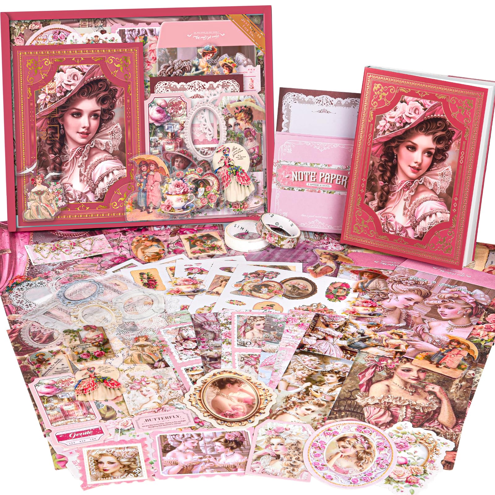 Scrapbooking Supplies Kit, Vintage Junk Journal Supplies, Scrapbook Kit with Aesthetic Ephemera Sticker, Cute Stationary Set, Bullet Journaling Kit, Collage Craft Supplies Gift for Adult Women Starter — image 1