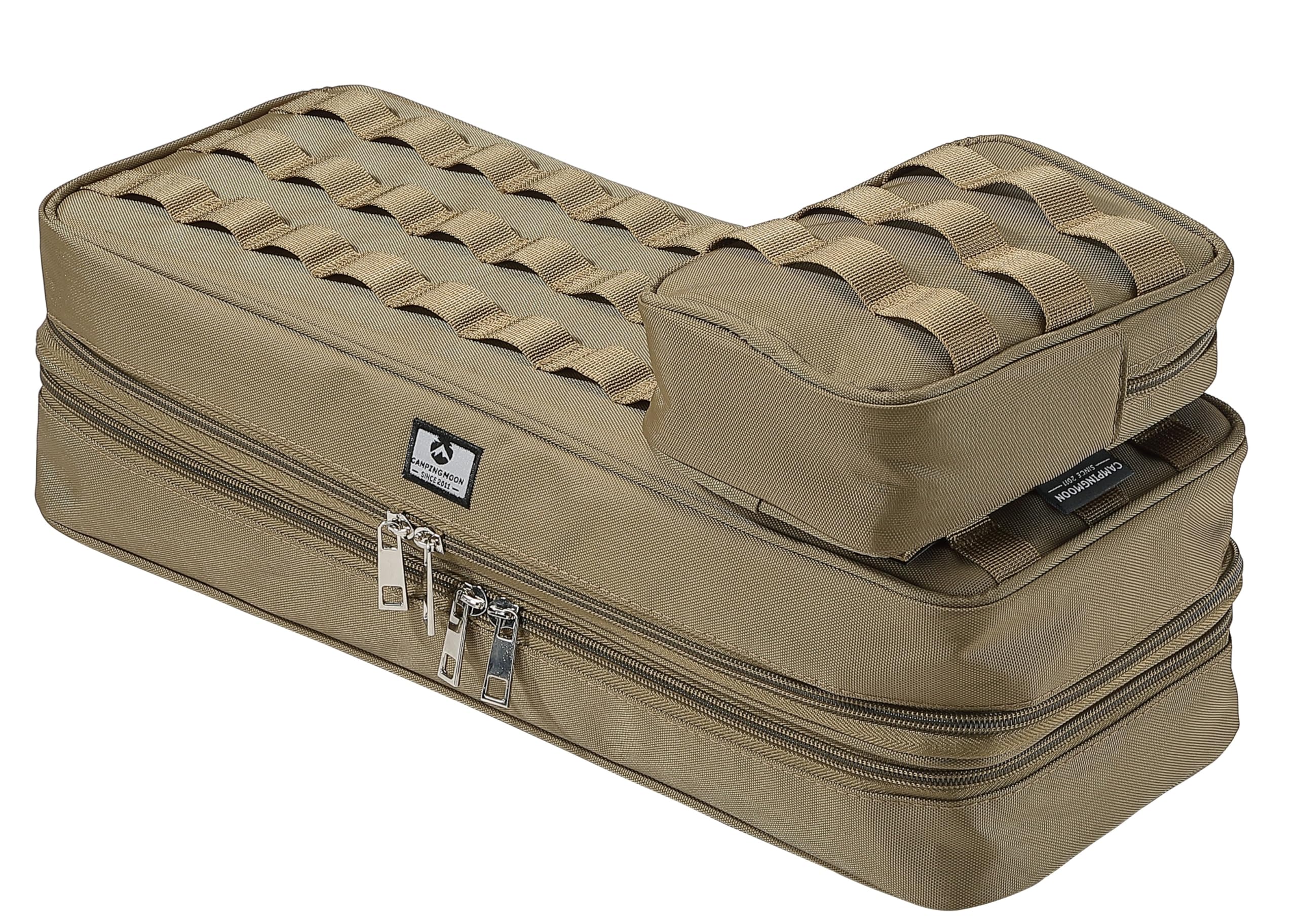CAMPINGMOON MOLLE System Tactical Camping Gear Organizer Utility Tool Bag w PP Board Support Dual-Layer Rigid Storage Case Tent Stakes Tools Coyote Extended Case 17.1" Long Tool Bag BG-40