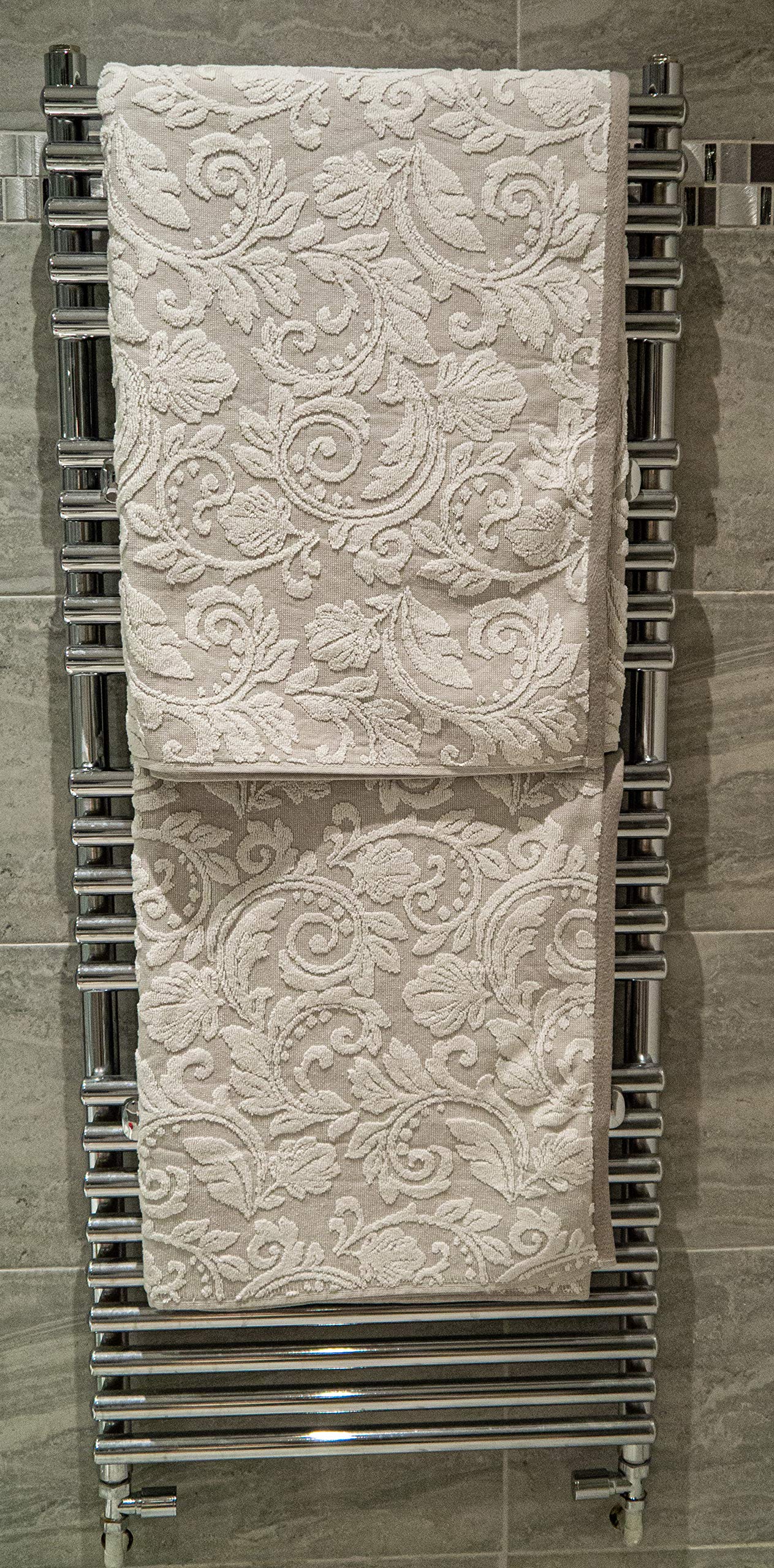 Lex's Linens Lot de 2 draps de bain jacquard motif floral en relief beige fumé