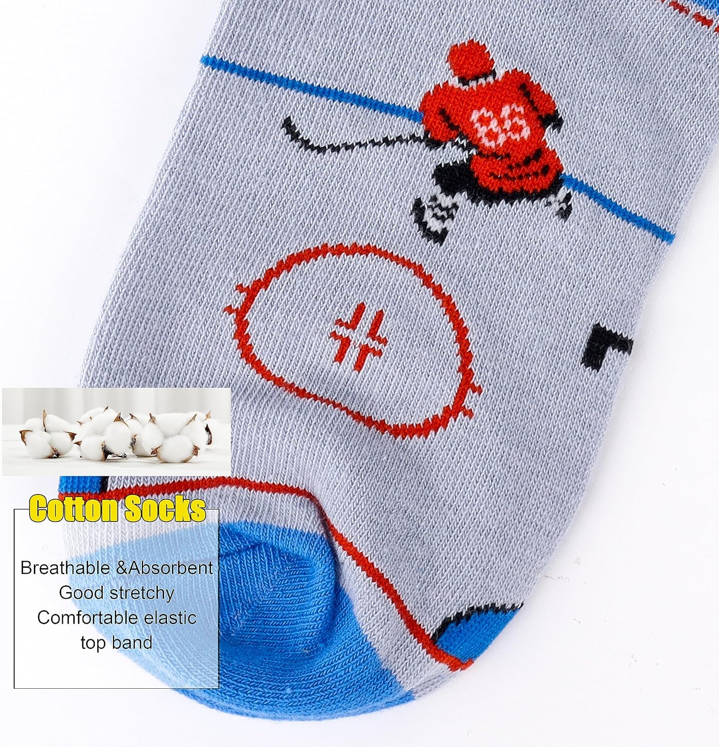 Belloxis Funny Athletic Socks 5 Pcs, Multi-Sport Design (Basketball, Baseball, Soccer, Hockey), Crew Socks for Boys Girl - Image 4