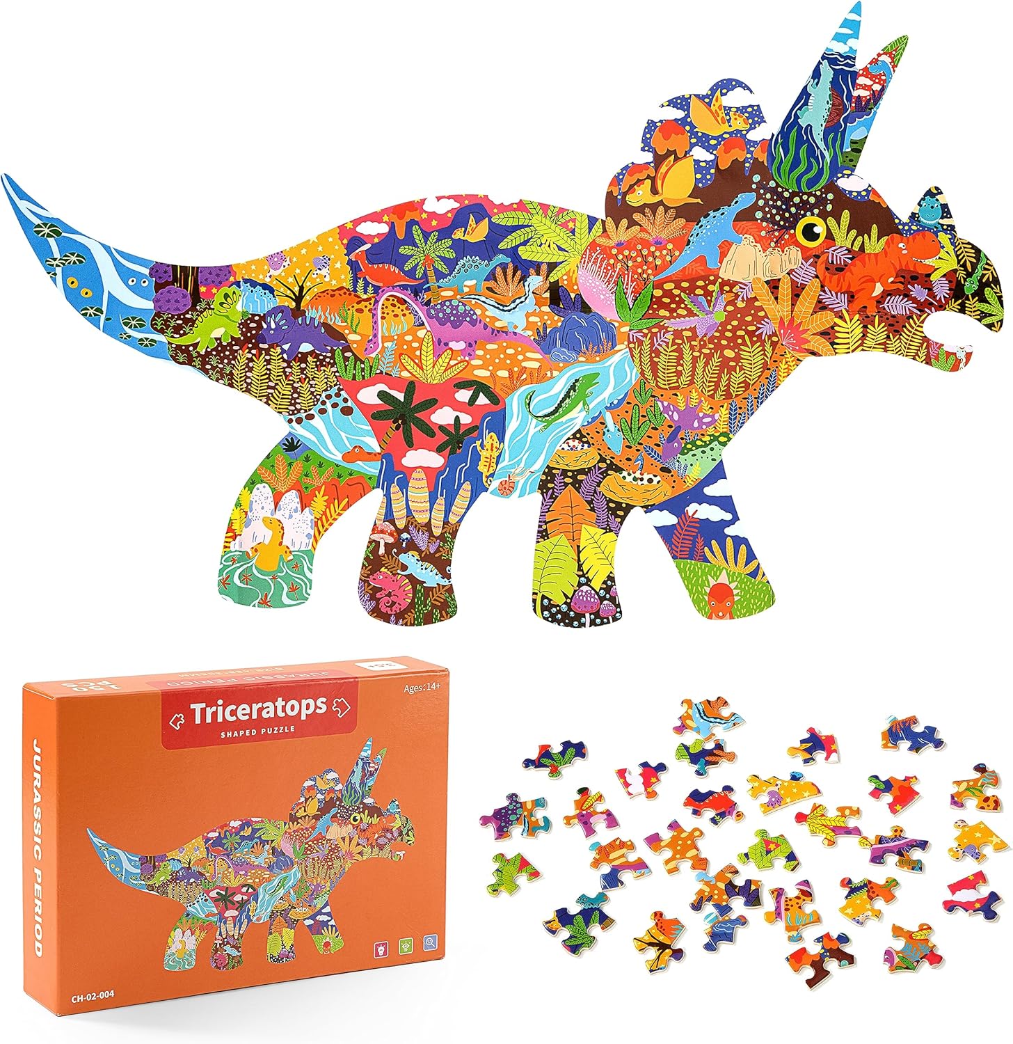 Dinosaur Jigsaw Puzzle for Kids, 150Pcs Triceratops Puzzles with Large