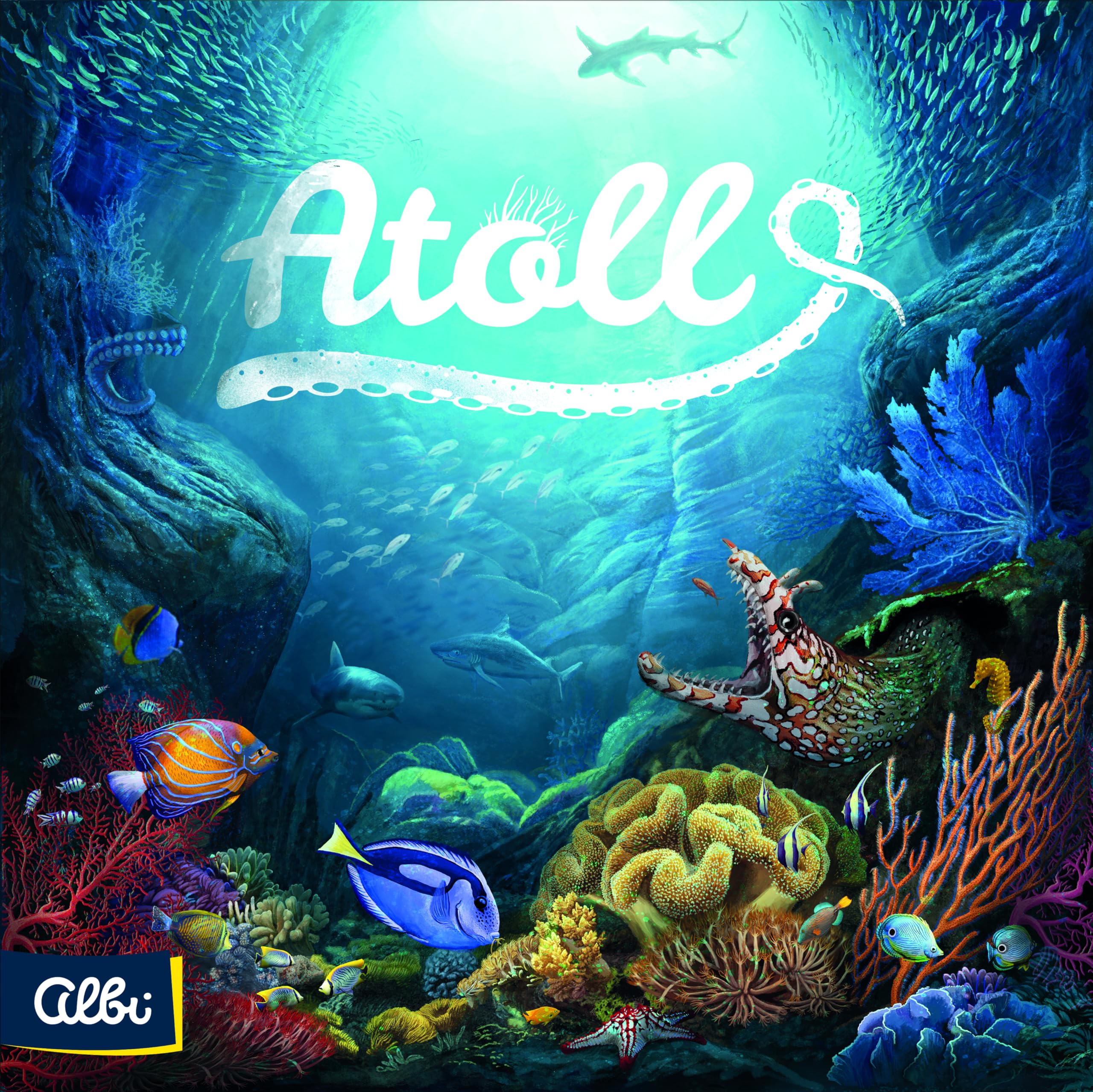 ALBI Atoll, in Englisch - Familienstrategie-Brettspiel zur Schaffung eines Korallenriff-Ökosystems für 2-4 Spieler, ab 12 Jahren, Blau