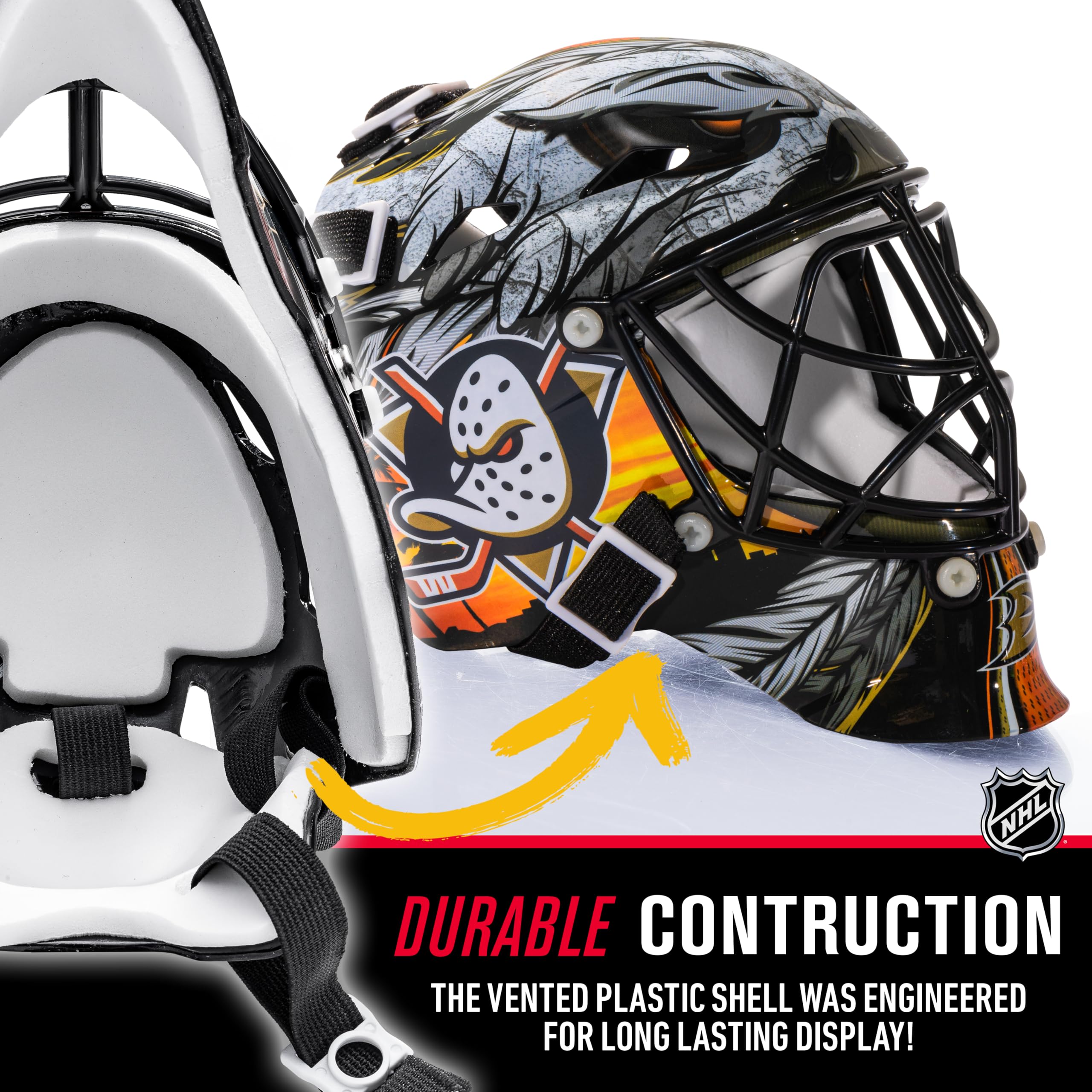 Franklin Sports Anaheim Ducks Mini Masque de Gardien de But de Hockey avec Logo de l'équipe de la LNH avec étui – Masque de Gardien de But de Collection avec Logos et Couleurs Officiels de la LNH