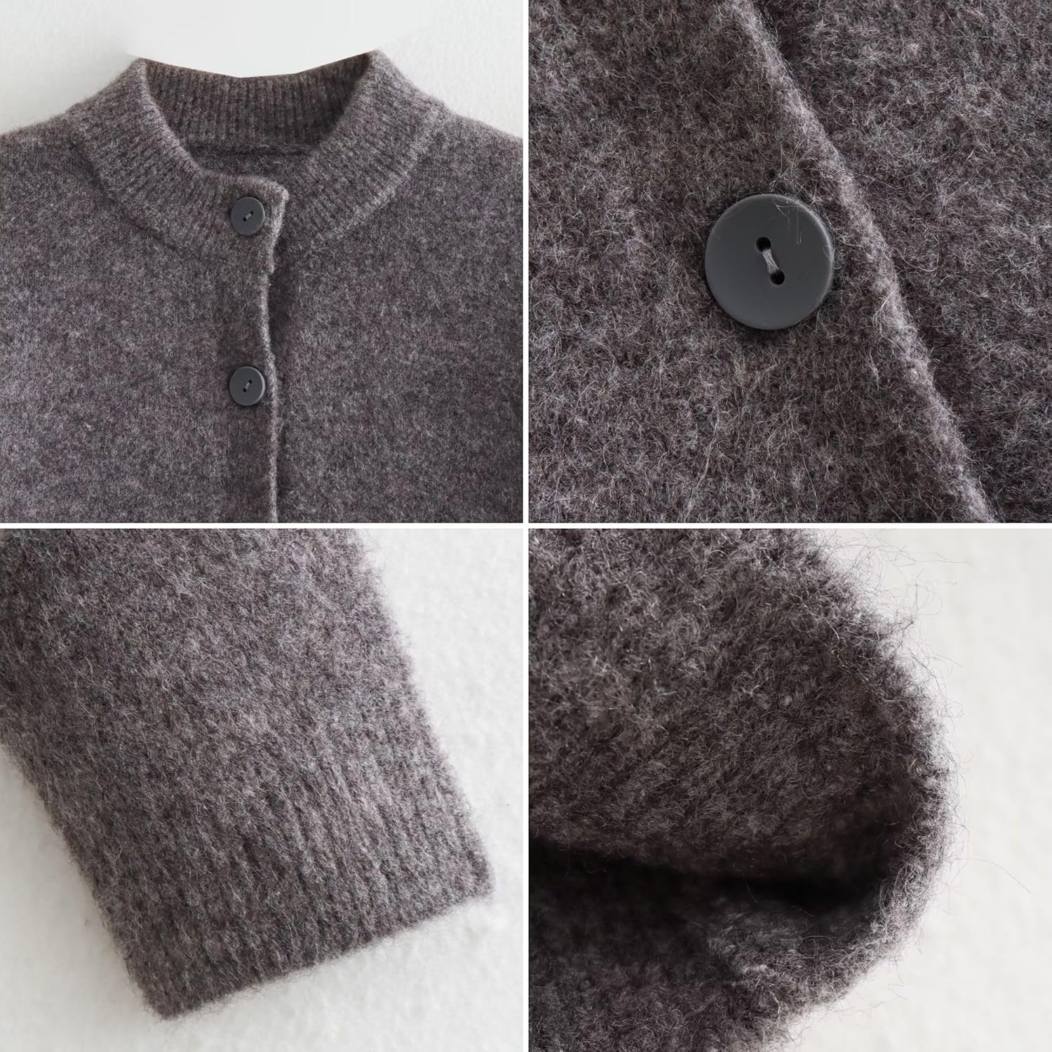 FindThy Women’s Cropped Cardigan Sweater Crewneck Solid Color Long Sleeve Button Down Knitted Outerwear Top