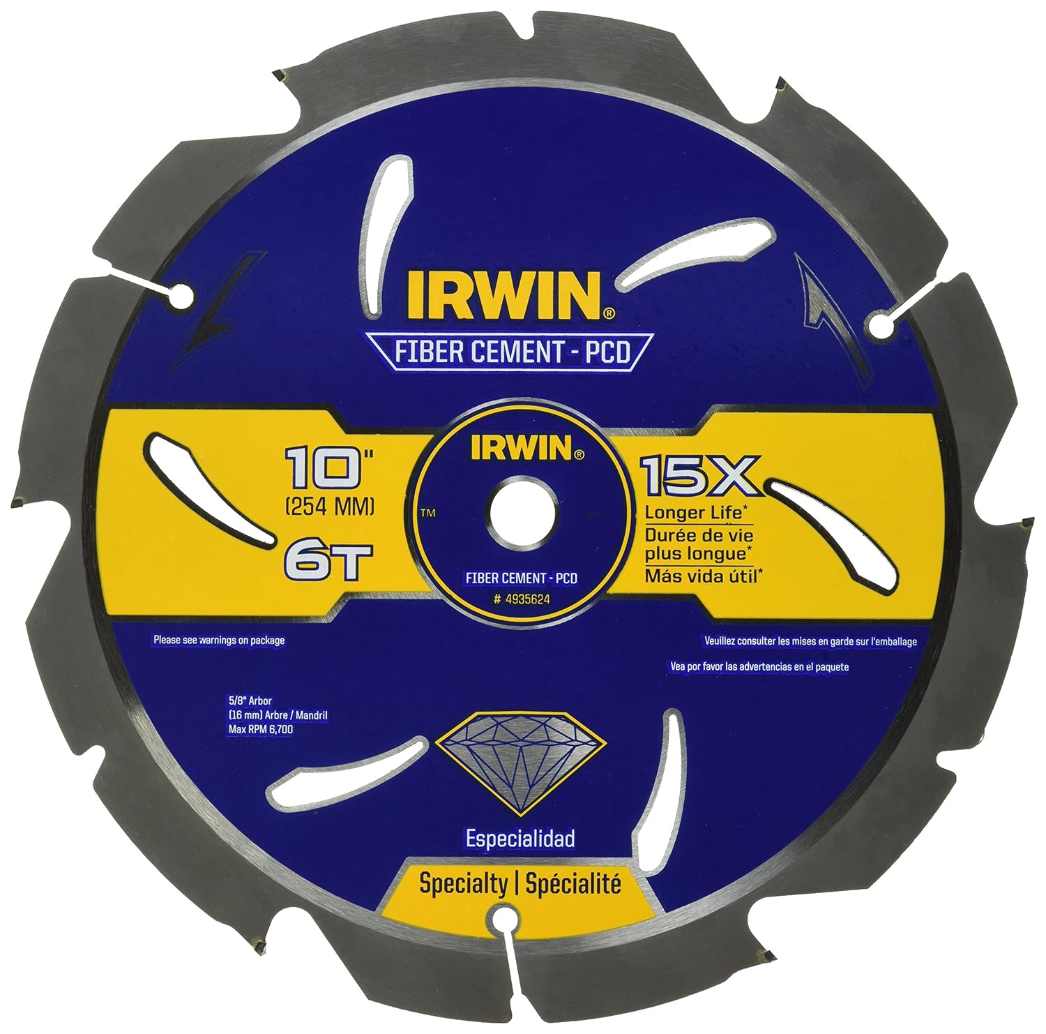 IRWIN 10-Inch Circular Saw Blade, Fiber Cement PCD, 6-Tooth (4935624)