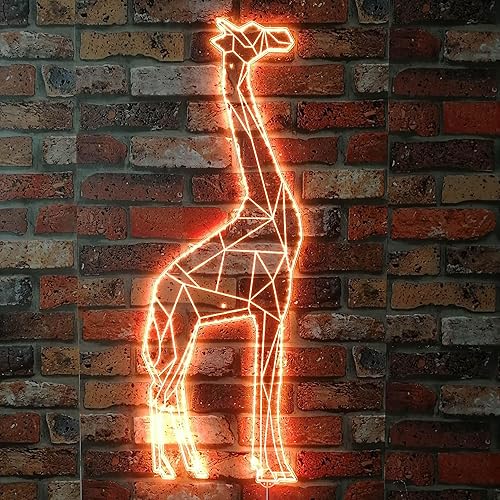 ADVPRO Señal LED de jirafa geométrica animal para niños RGB Dynamic Glam, forma de corte a borde, decoración de pared inteligente 3D, iluminación