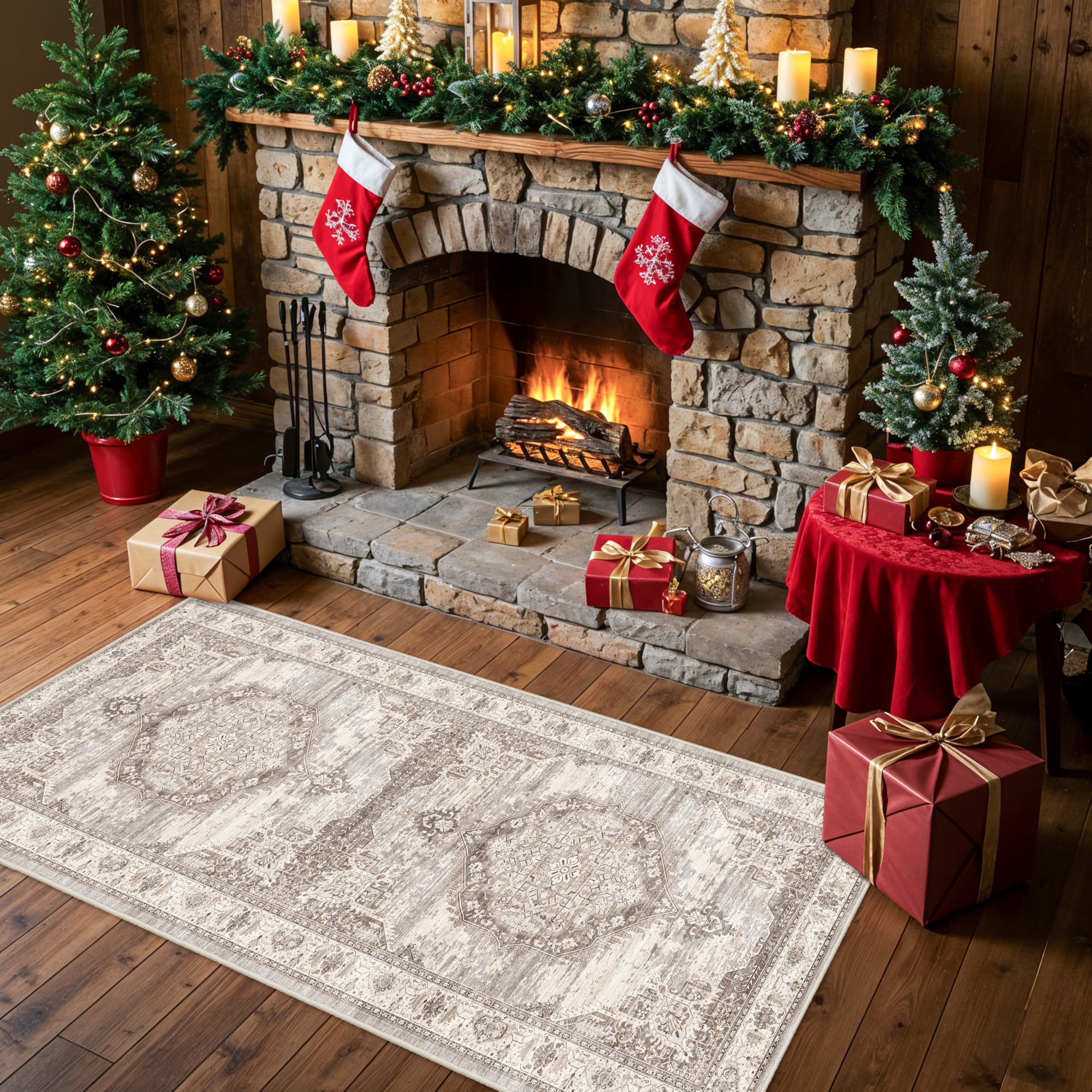 Washable Hallway Ktichen Runner Rugs: 2x6 Indoor Table Runners for Bedroom Bathroom Non-Slip Soft Stain Resistan Carpet for Entryway Laundry Dining Room Foyer (Beige,2x6)