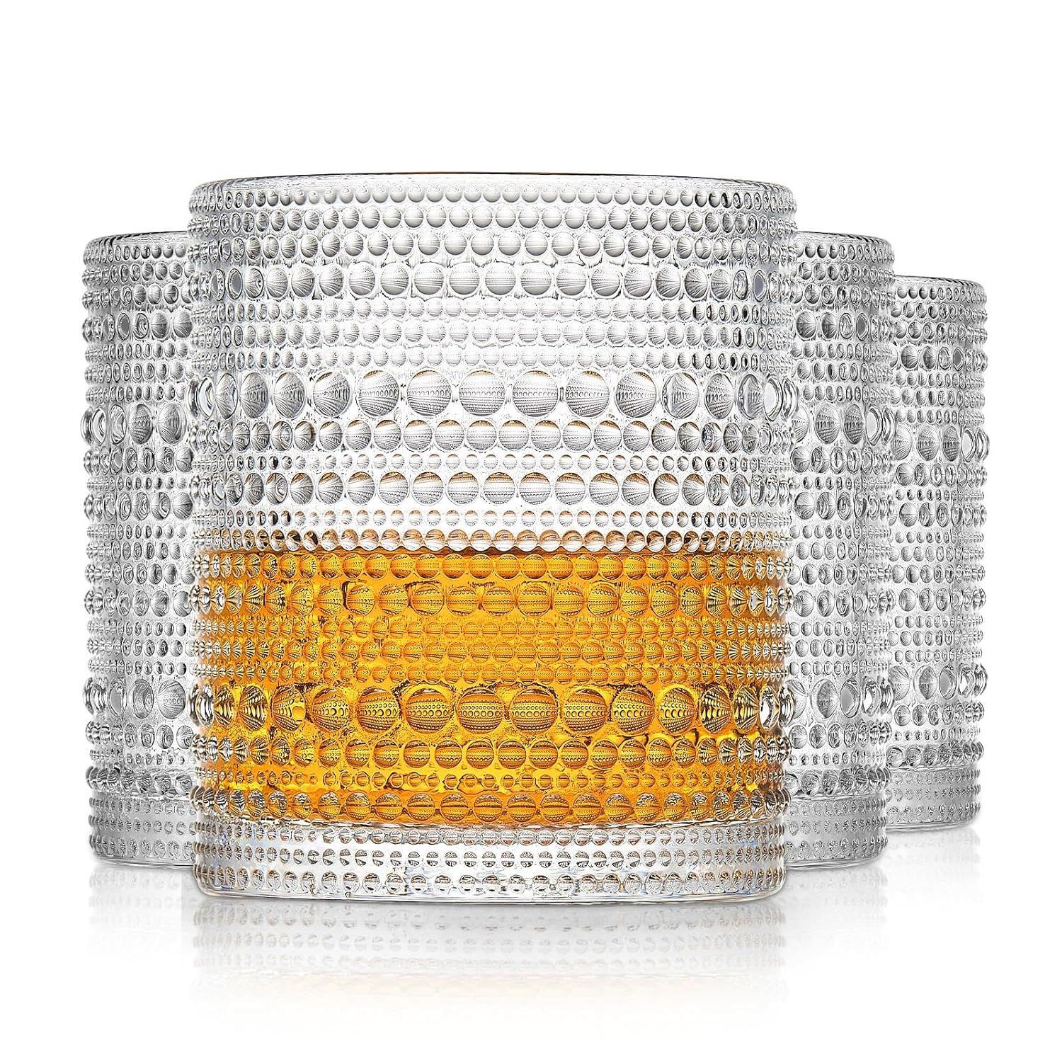 OPAYLY hobnail Drinking Glasses Old Fashion Glass 10oZ rocks glasses Set of 4 glasses Water Juice Cocktail Vintage