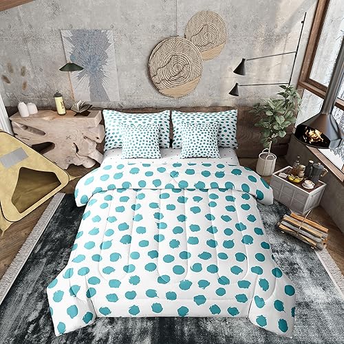 Erosebridal Polka Dots Bed in A Bag 7 Pcs Twin Size Brush Stroke Sheet Set for K