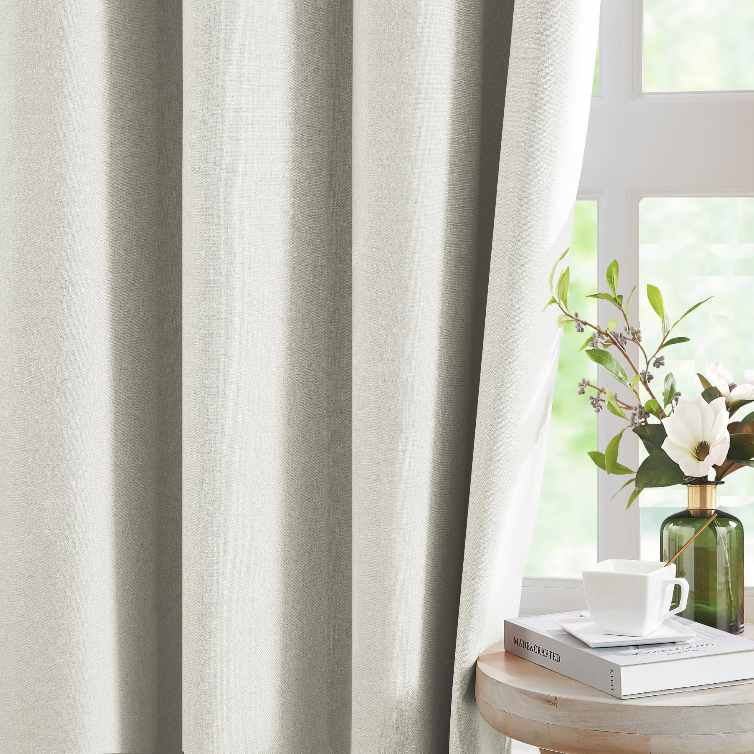 Treatmentex Ivory Linen Blackout Curtains for Living Room Bedroom, Thermal Insulated Energy Saving Window Panels Farmhouse Burlap Texture Curtain Drapes for Guest Room, Grommet Top 52" Wx 72" L, 2pcs