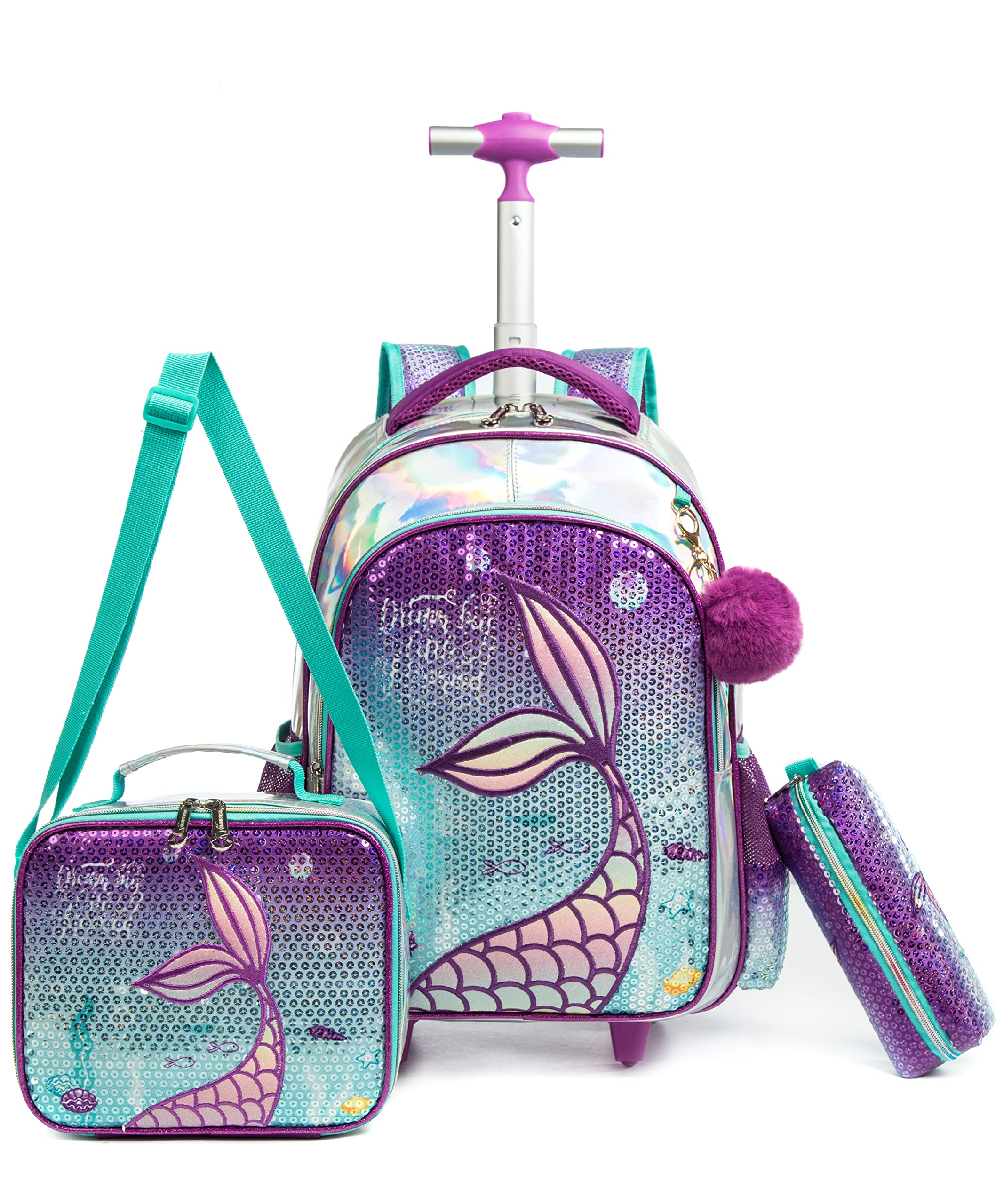 HTgroce 16''Mochila con Carrito Escolares con Diseño de Unicornio,3 in 1 Trolley Escolar para Niños y Niñas para la Escuela Primaria para la Guardería,Regalo de la Escuela de Niña.