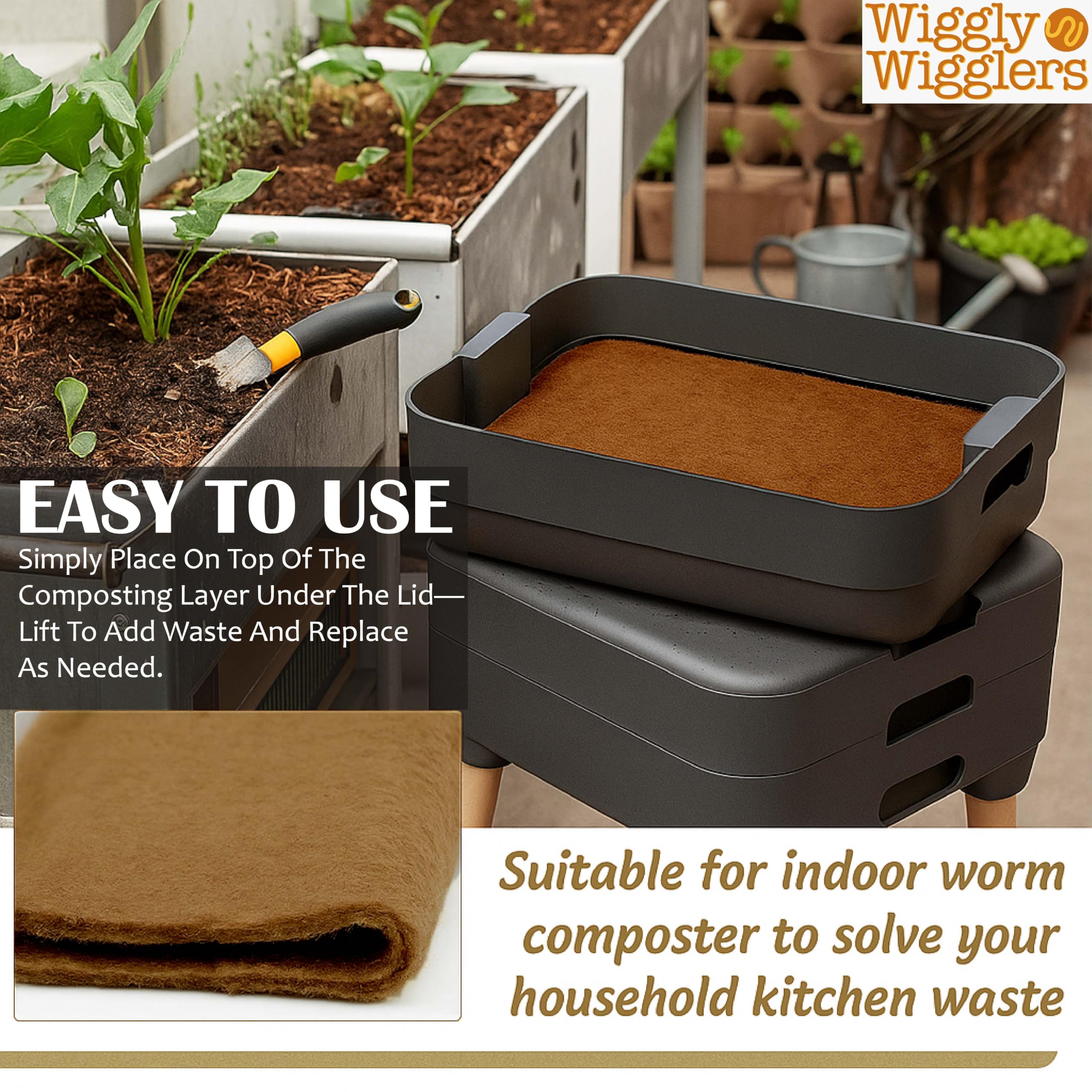 Wiggly Wigglers Thick Worms Mat for Can O Worms Fibre Blanket for Composting - Keeps Worms Dark, Moist & Warm| Wormery Accessory | Vermicomposting Blanket | Hemp Mat (Pack of 2) — view 8