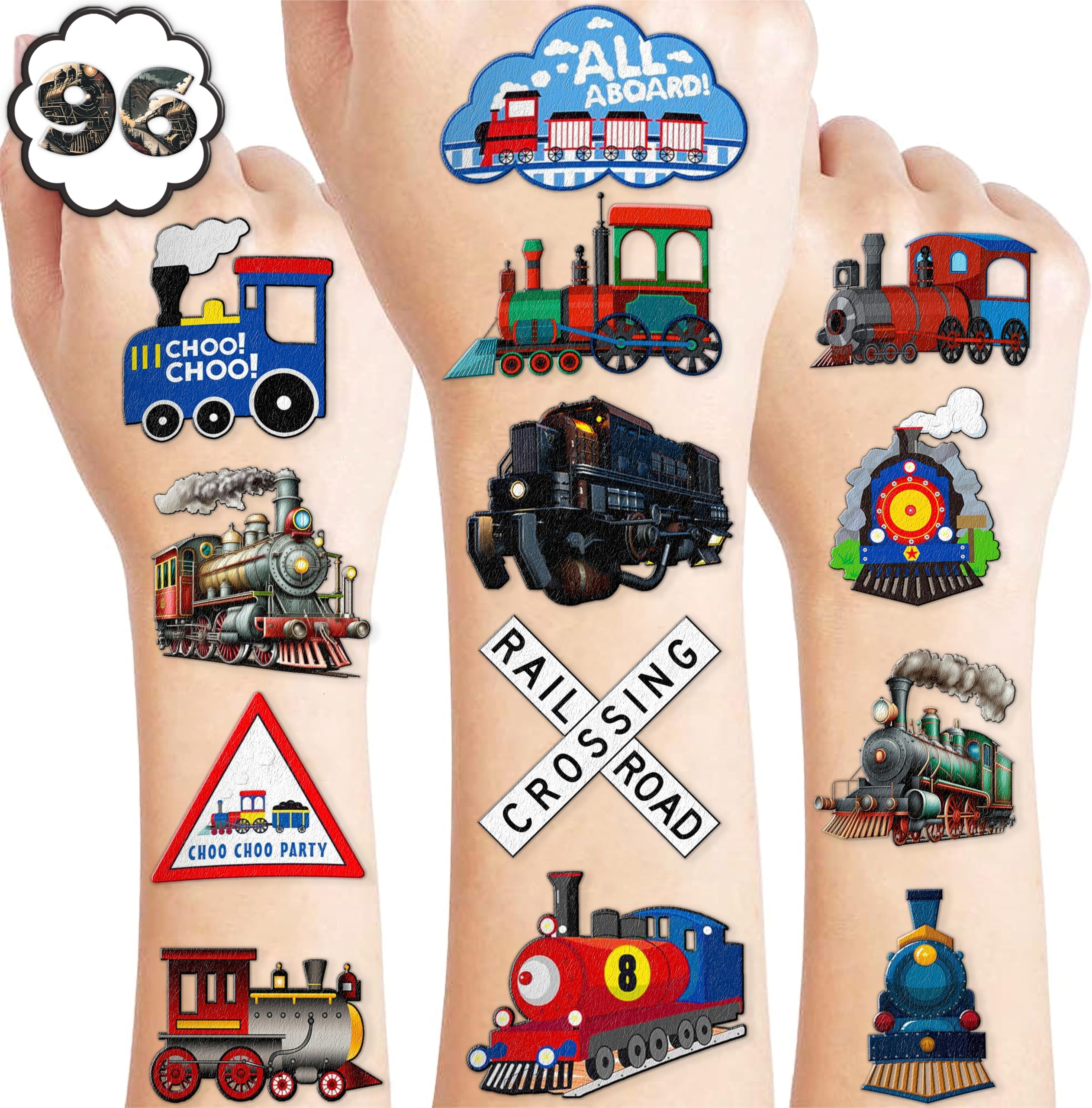 Amazon.com : 100 PCS Vintage Train Temporary Tattoos Themed Birthday ...