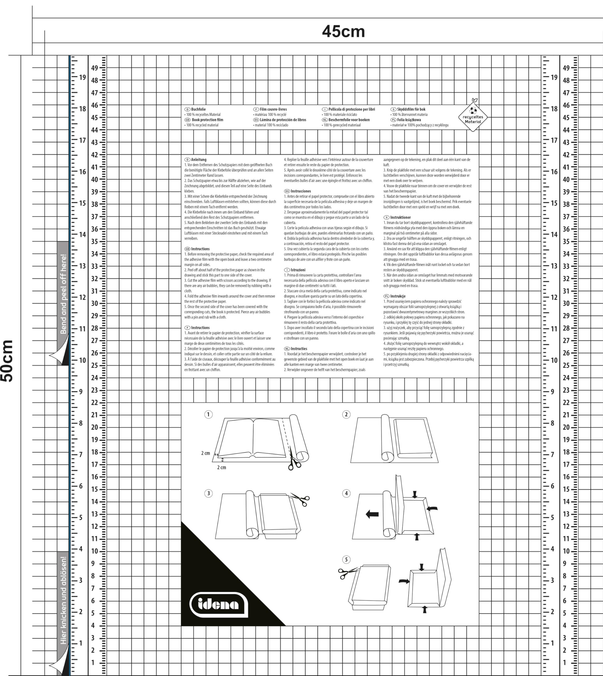 Idena 20169 - Funda de libro autoadhesiva transparente, 1 rollo 10 m x 45 cm, cubierta de libro de plástico