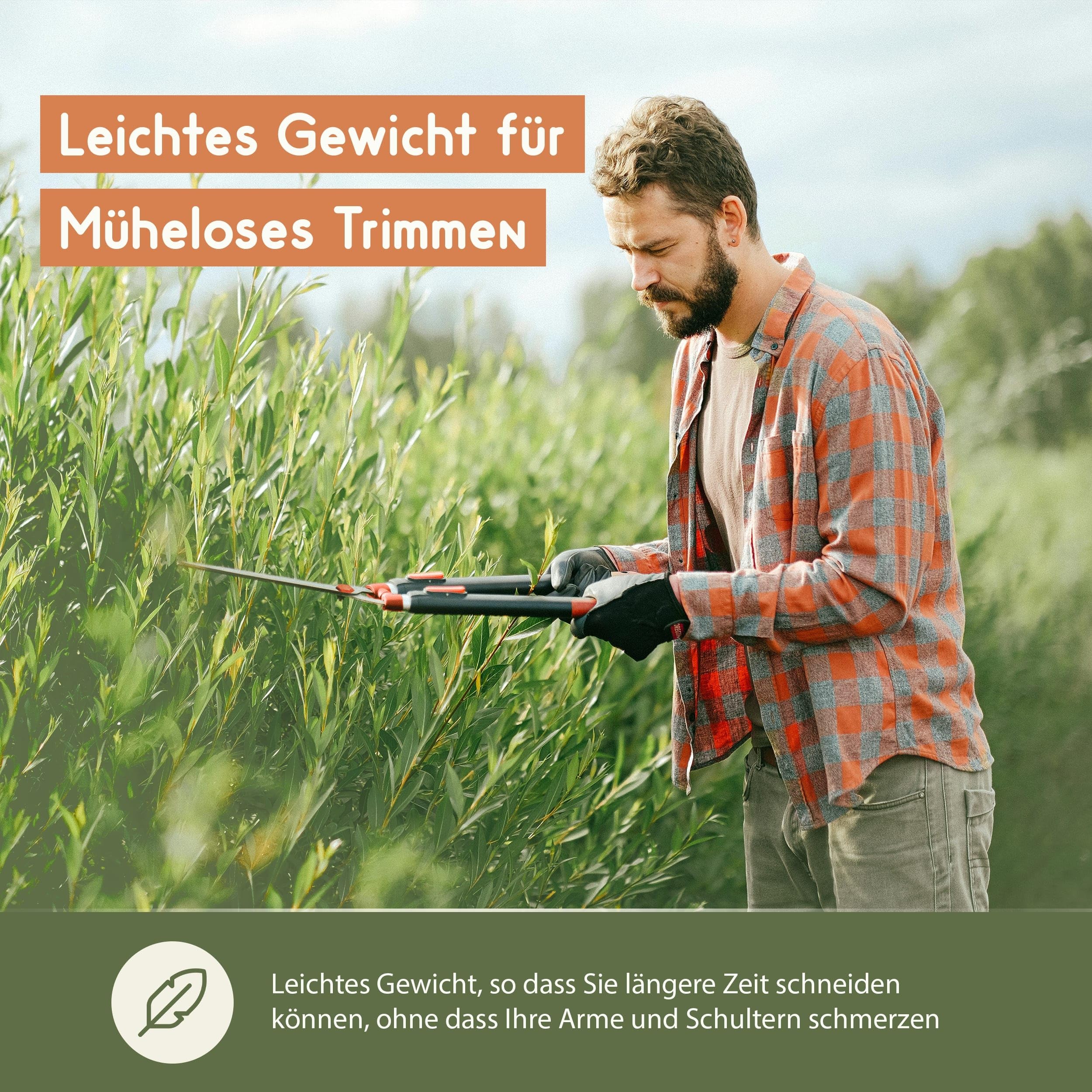 Teleskop Heckenschere, ausziehbare Griffe 65–88 cm, Bypass-Klingen aus legiertem Stahl, leichtes ergonomisches Gartenwerkzeug für Hecken, Sträucher & dünnere Äste
