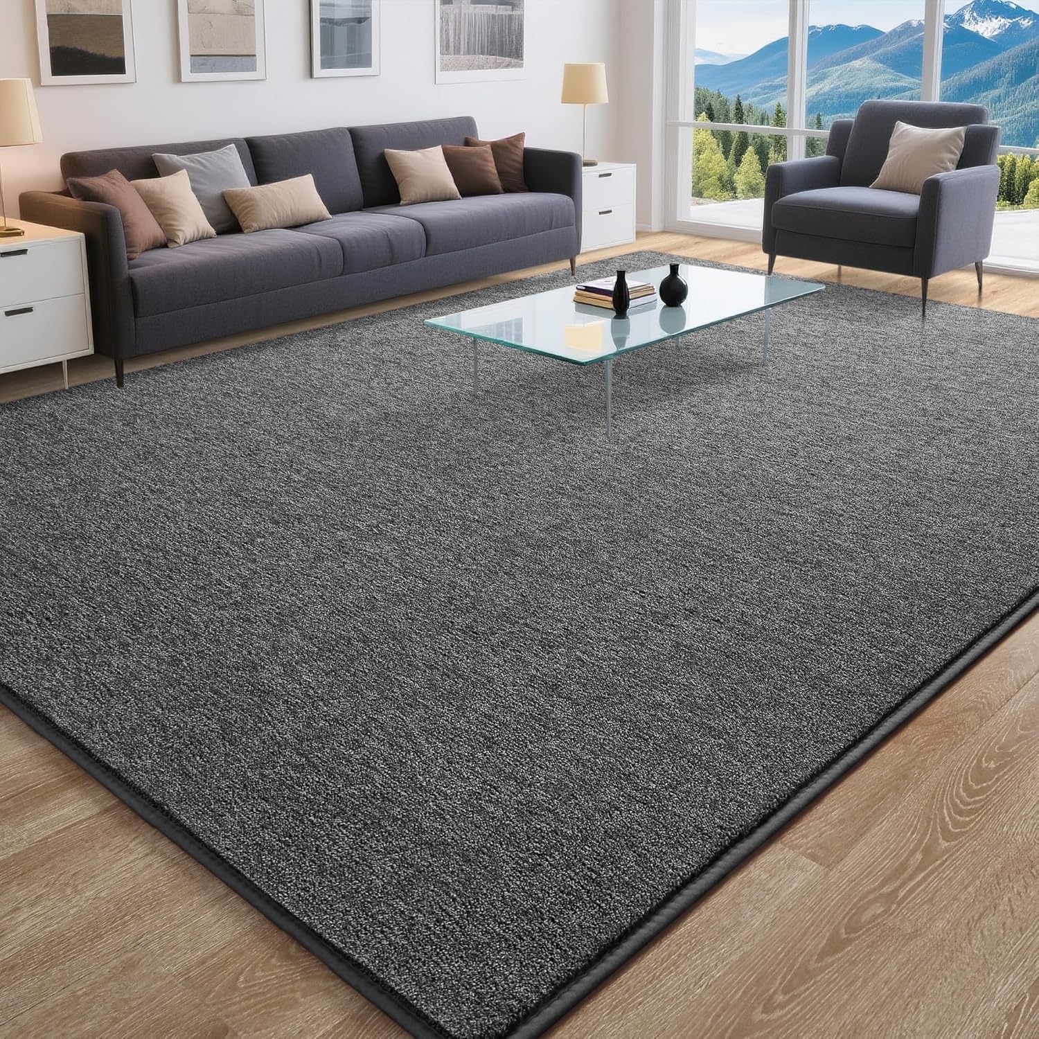 Tepook Soft Area Rug for Living Room Bedroom, 5x7 Dark Grey Rug Memory Foam Carpets, Washable Modern Indoor Non-Slip Minimalist Shag Rugs for Boys Girls Room Dorm Home Decor - Image 3