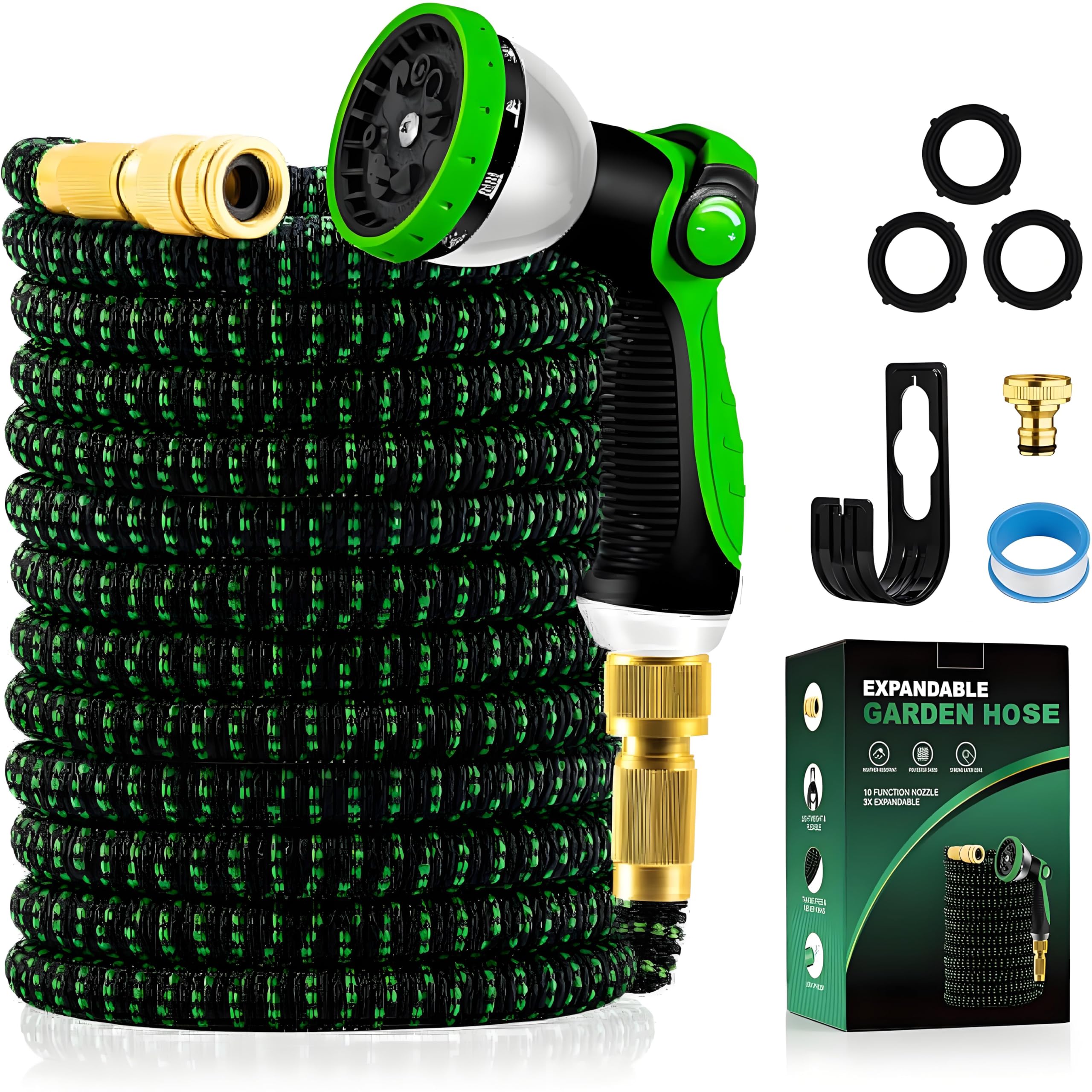 Yofidra Flexibler Gartenschlauch 15m, Strapazierfähiger 3 lagiger Latex Wasserschlauch 3/4 Zoll und 1/2 Zoll Metallanschlüsse, 3450D-Gewebe, knickfrei, Garden Hose Schlauch mit 10-Funktions-Spray