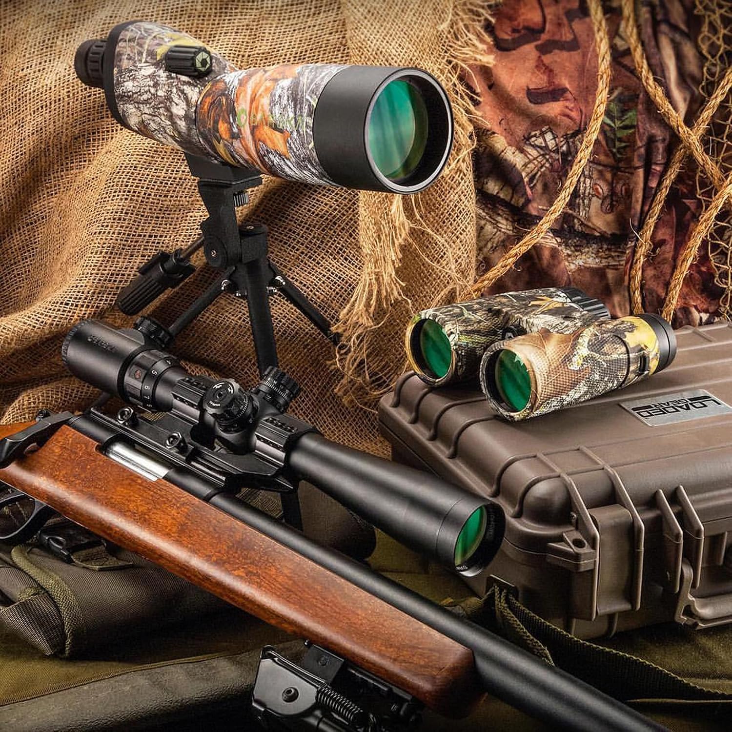 BARSKA Blackhawk 20-60x60 Waterproof Straight Spotting Scope w/ Tripod, Soft Carry Case & Premium Hard Case (Camoflauge)
