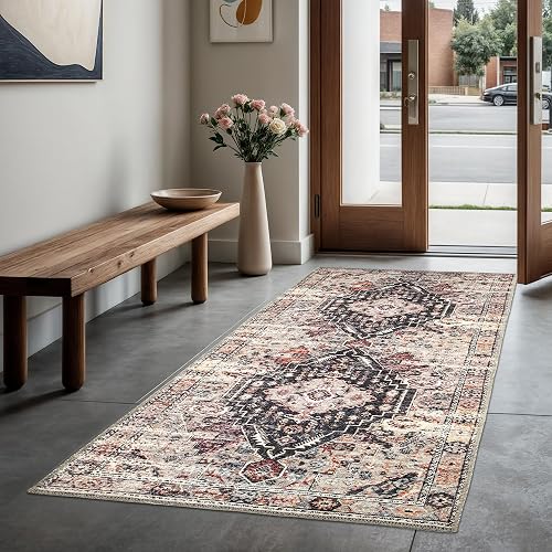 GLN Rugs Bohemian - Oltu - Machine Washable Runner Rug, Boho Washable, Non Slip,