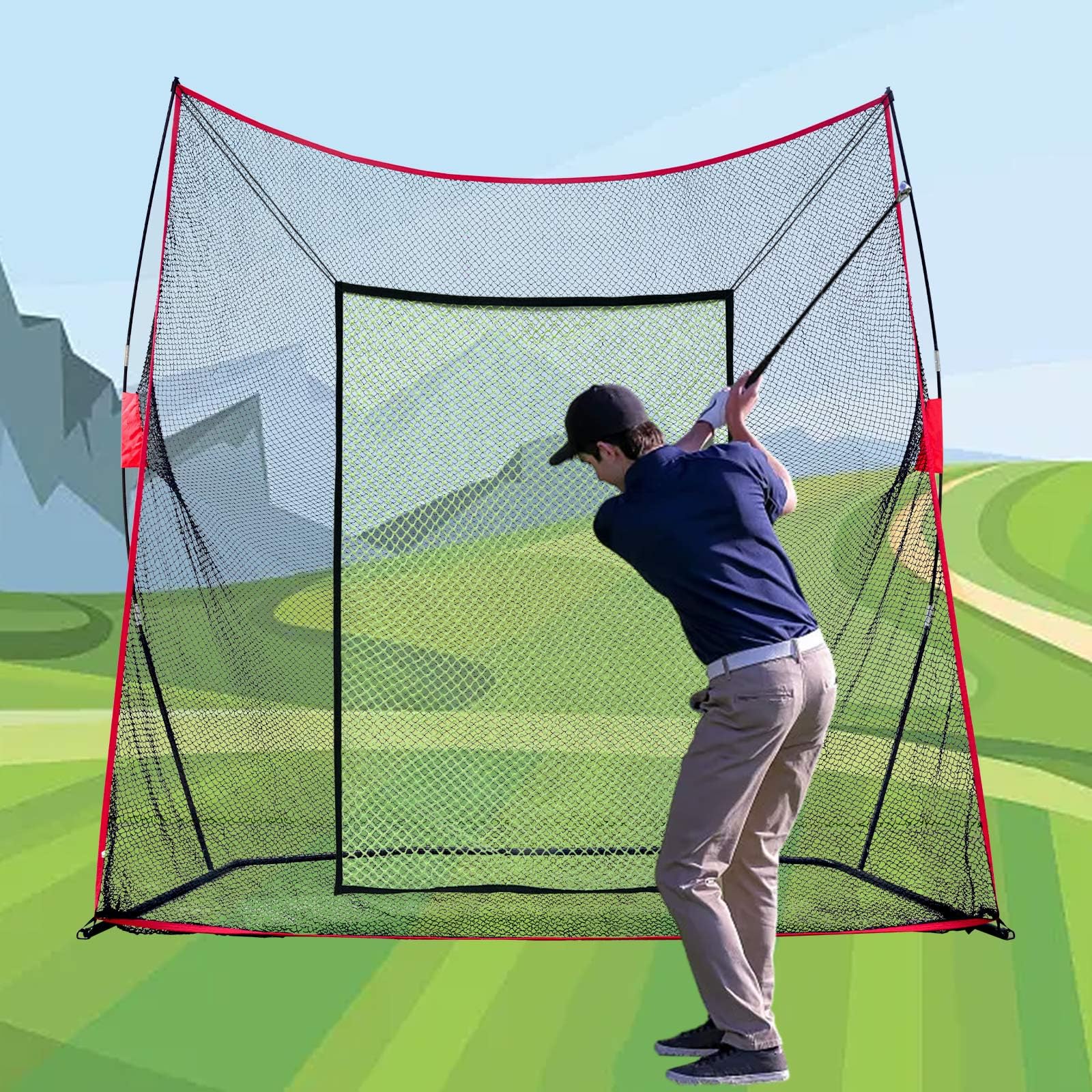 HABALL Golf Hitting Net with Target Cloth Improve Accuracy,Heavy Duty Golf Practice Hitting Net for Backyard Driving Indoor Outdoor Use,Portable Golf Swing Net with Carry Bag