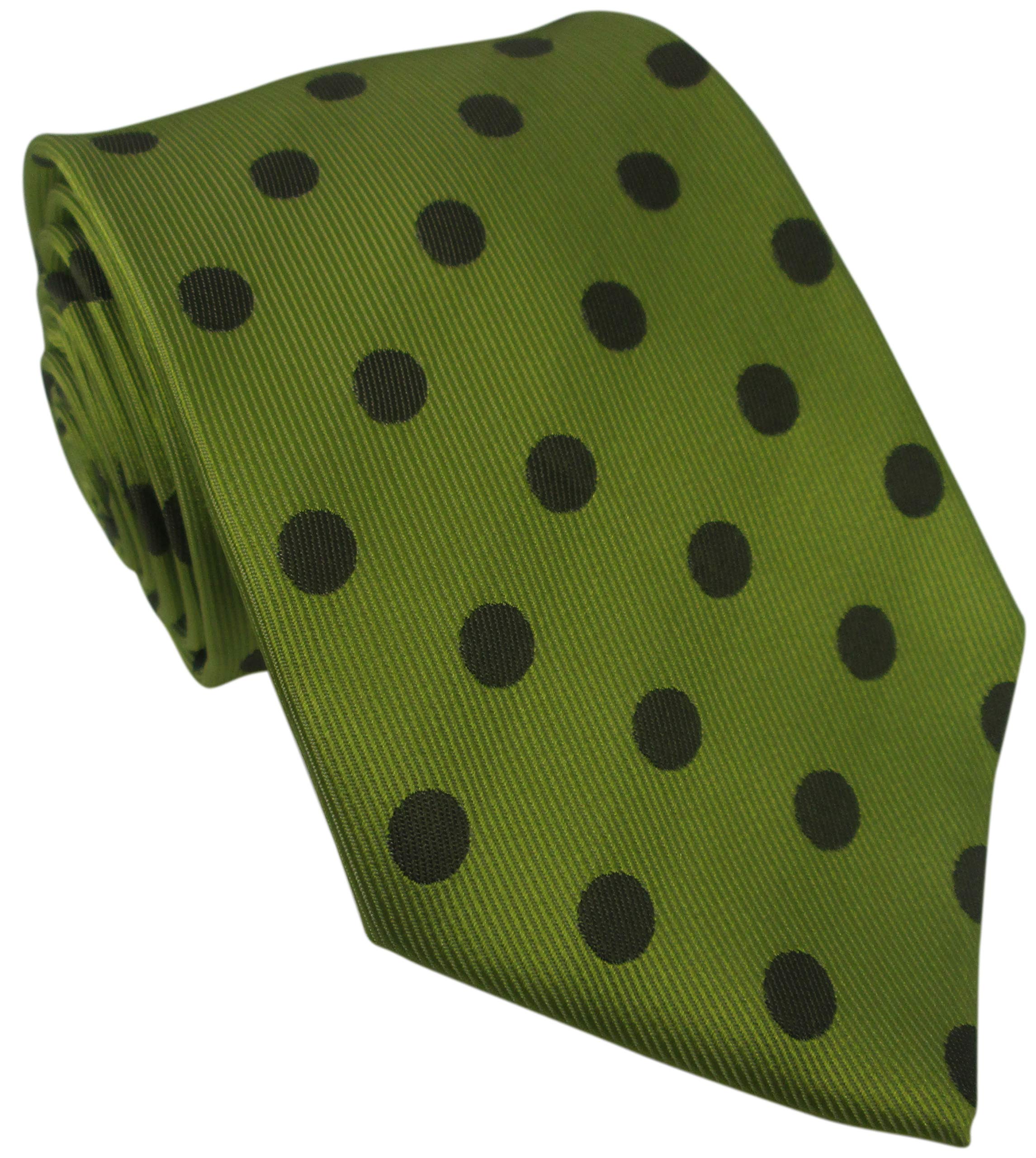 Oliver Bainbridge Men's Lime Green & Brown Lime Green Silk Tie With Large Brown Polka Dot