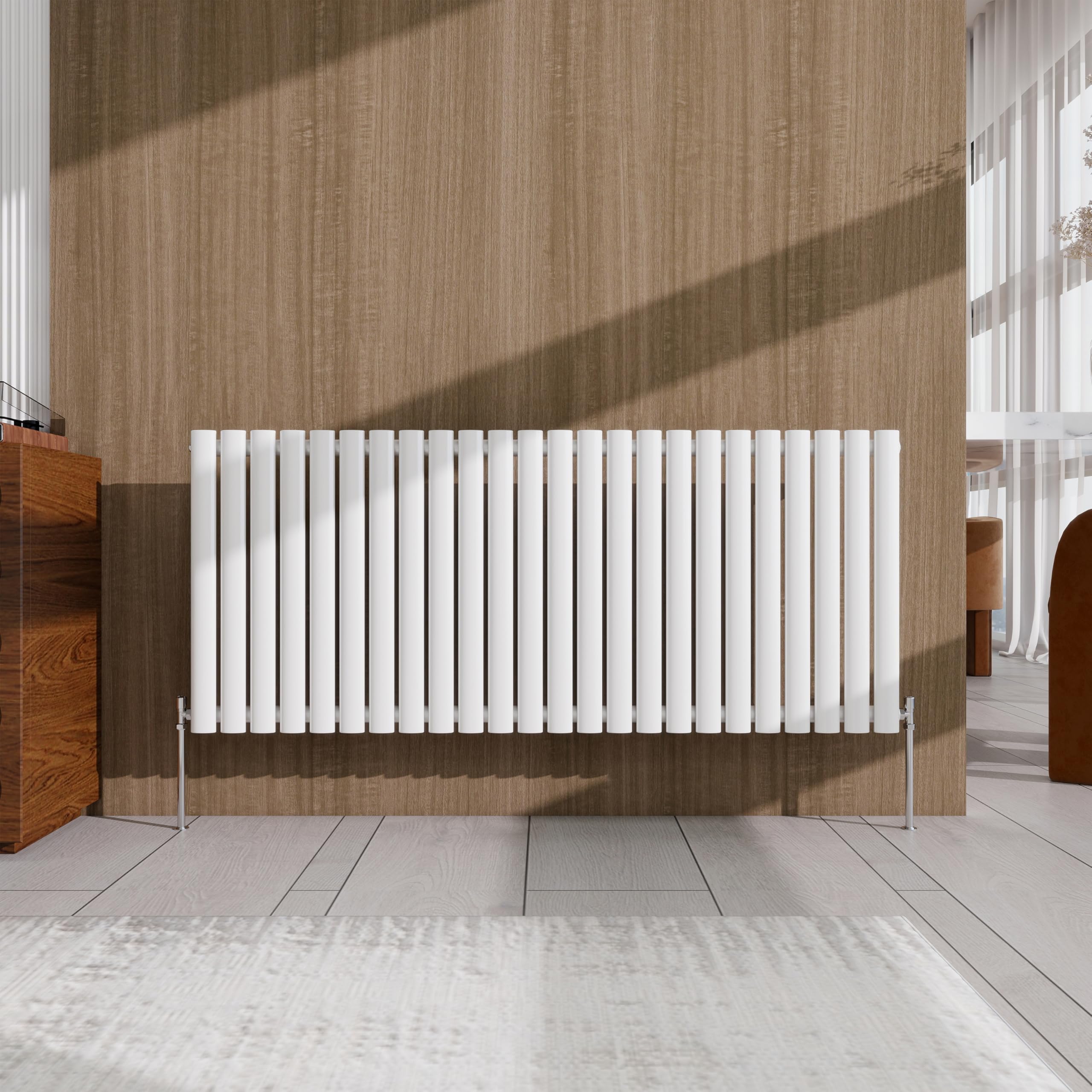 Acezanble Radiator 600×1416mm White Horizontal Single Oval Column Designer Central Heating Rad for Bathroom/Kitchen/Living Room