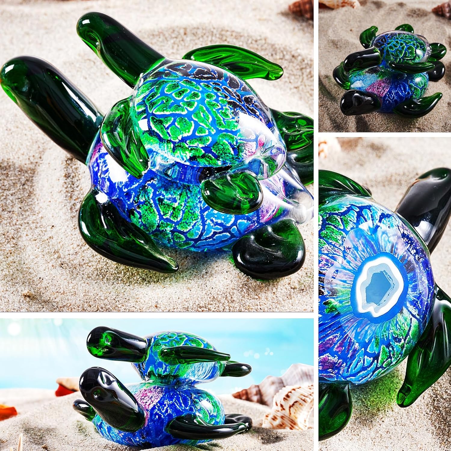 EUSTUMA Hand Blown Glass Sea Turtle with Babies Figurines,Sea Animal Ornament for Home Decor,Sea Animals Collection for Birthday Gift,Glass Tortoise Sculpture - Image 4