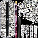 6 Sizes Transparent and AB Glass Crystal Kit with Pickup Pen + Tweezer Tools for Iridescent Shine Nail Art Manicure Makeup DIY Decoration Flatback Round Rhinestone Gem Jewelry Diamond