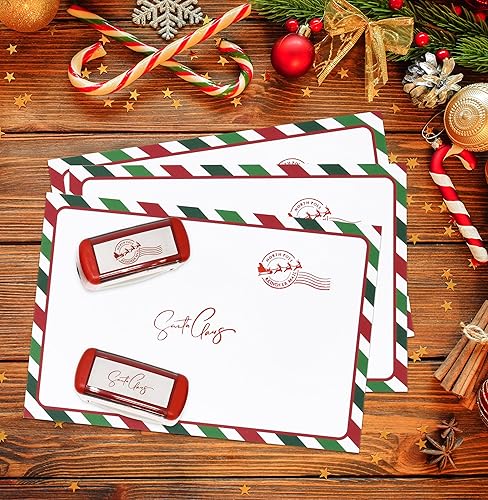 Miniatura 6 de Juego de 2 sellos de goma autoentintados de Navidad con sello distintivo de Papá Noel y sello de correo de reno de polo norte en impresión roja para