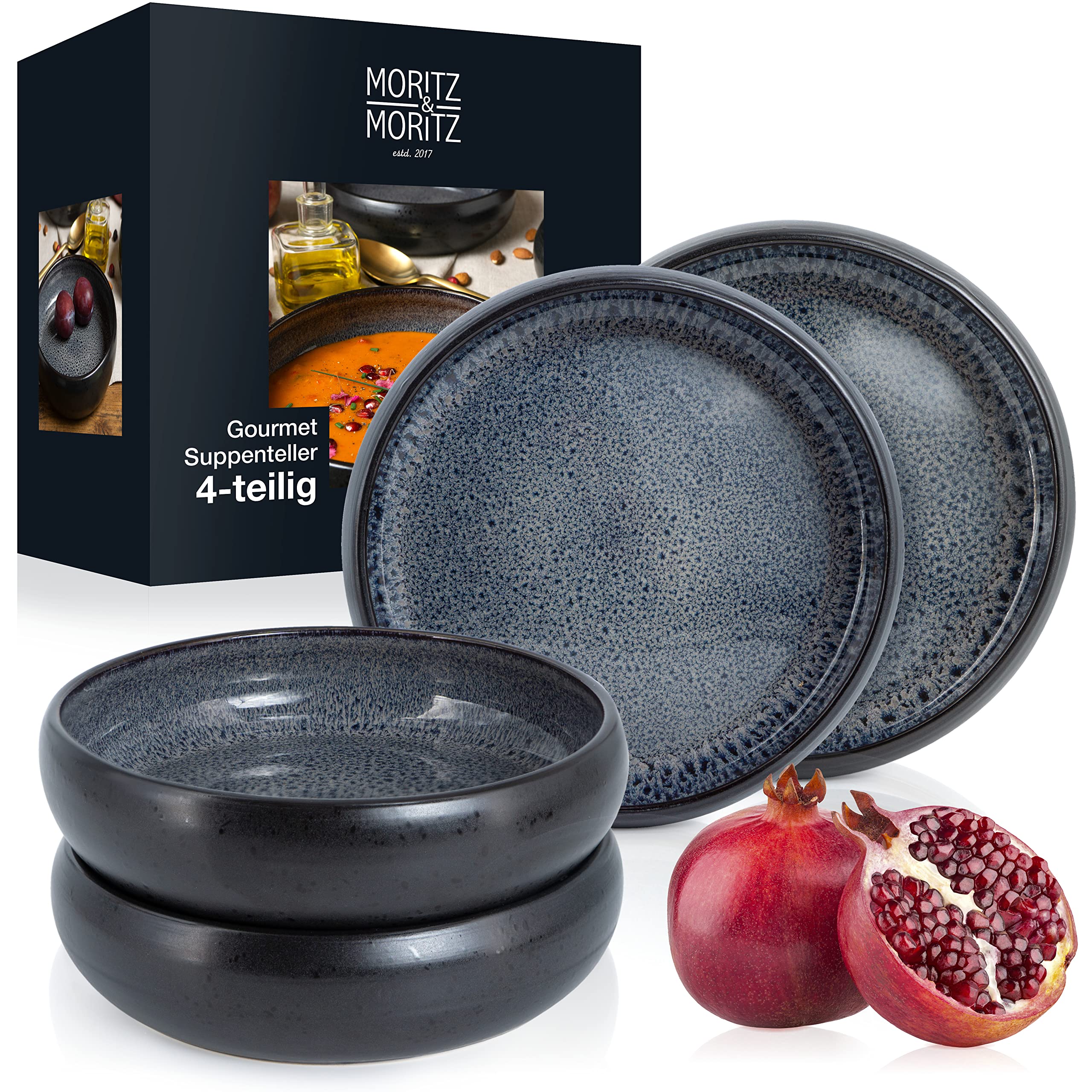 Moritz & Moritz SOLID 4 x talerz do zupy kamionkowy 19 cm – miska z kamionki na zupę, makaron, sałatkę lub musli
