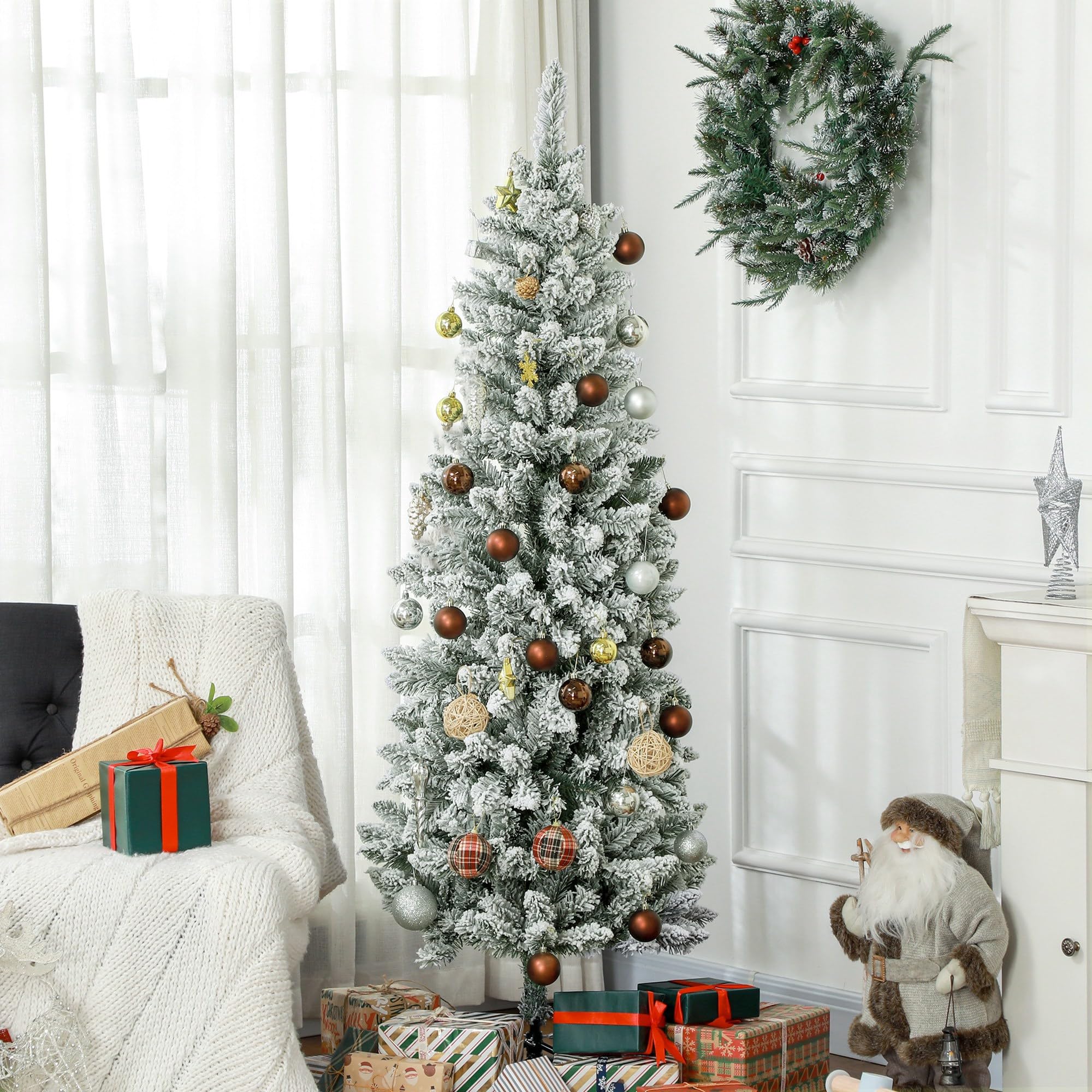 HOMCOM Árbol de Navidad 183 cm Árbol de Navidad Artificial Nevado con 479 Ramas y Soporte de Metal Árbol Navideño para Salón Interior Verde