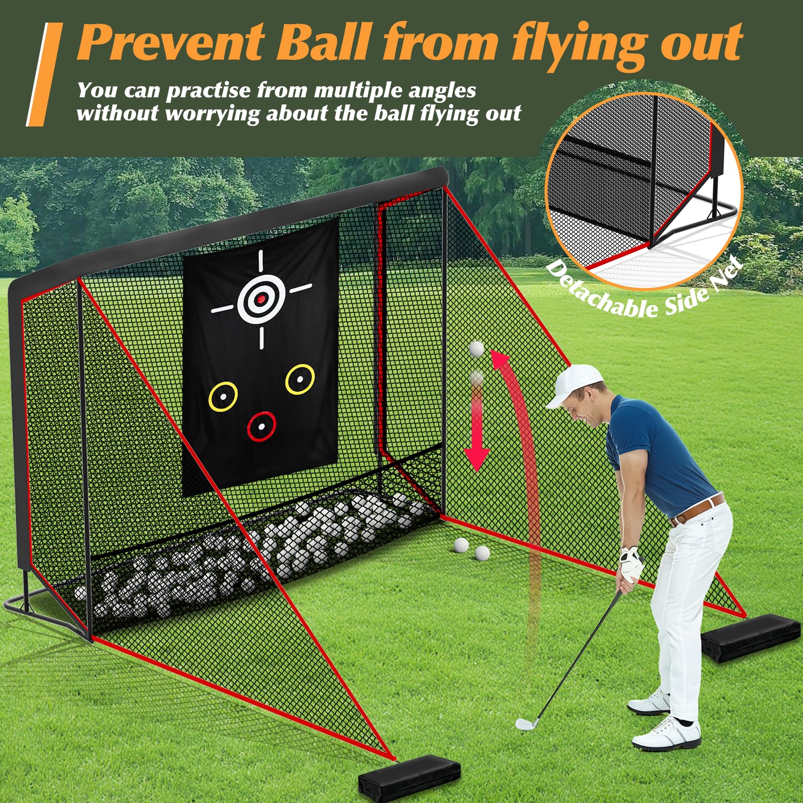 Golf Schlag Käfig, Golf Netz Trainingsnetz tragbar,Golfnetz für Garten und Zuhause，Impact Bildschirm Driving Net Luxuriöser Netzaufprallschutz für Heimfahrer,Golfnetz Übunskäfig mit Ziel-Tuch