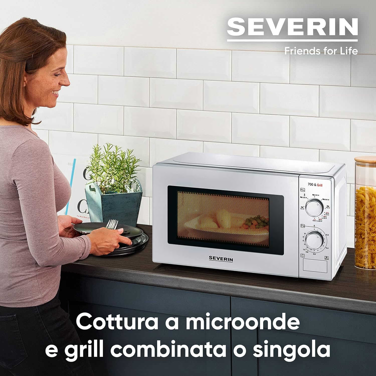 SEVERIN MW 7891 Forno microonde 700 W con grill combinato da 900 W, timer, piatto girevole e 9 livelli di potenza, Microonde piccolo da 20 L, Microonde da tavolo per scongelamento SEVERIN MW 7891 Forno microonde 700 W con grill combinato da 900 W, timer, piatto girevole e 9 livelli di potenza, Microonde piccolo da 20 L, Microonde da tavolo per scongelamento