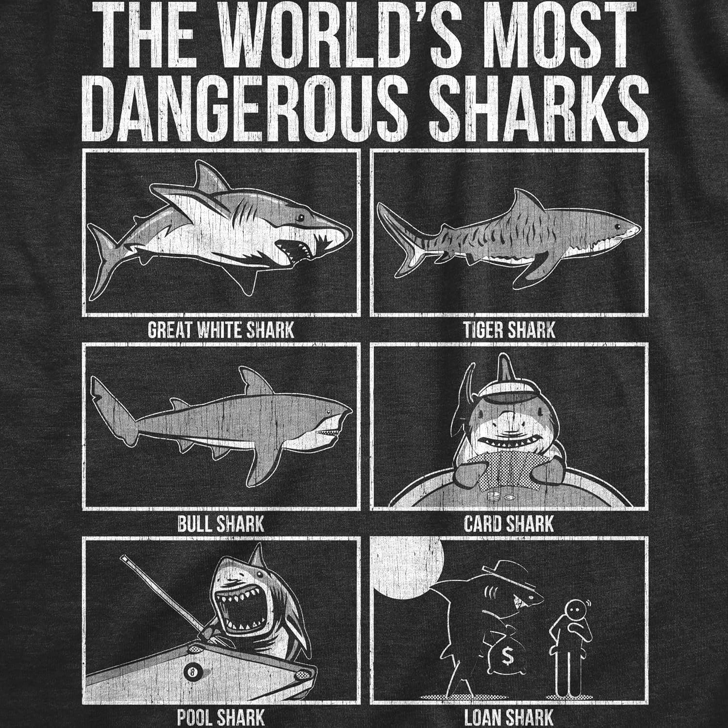 Mens The Worlds Most Dangerous Sharks T Shirt Funny Card Pool Loan Shark Joke Tee for Guys - Image 2