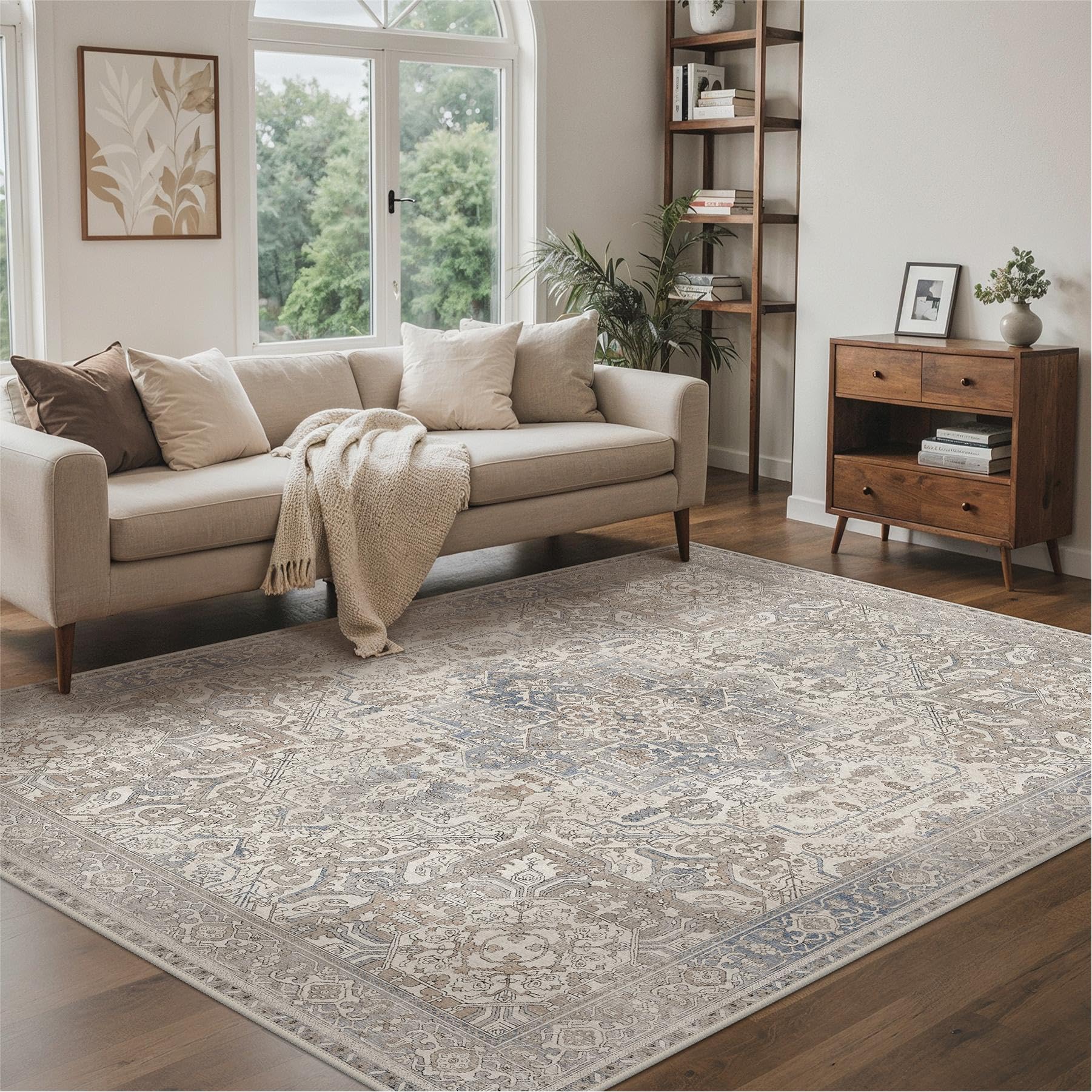 GENIMO Large Rugs for Living Room 240x230cm, Extra Large Area Rug Washable, Low Pile, Non-Shedding, XXL Carpet, Oriental Design, Dining Room, Home, Office, Bedroom, Boho Vintage Grey-Blue — image 1