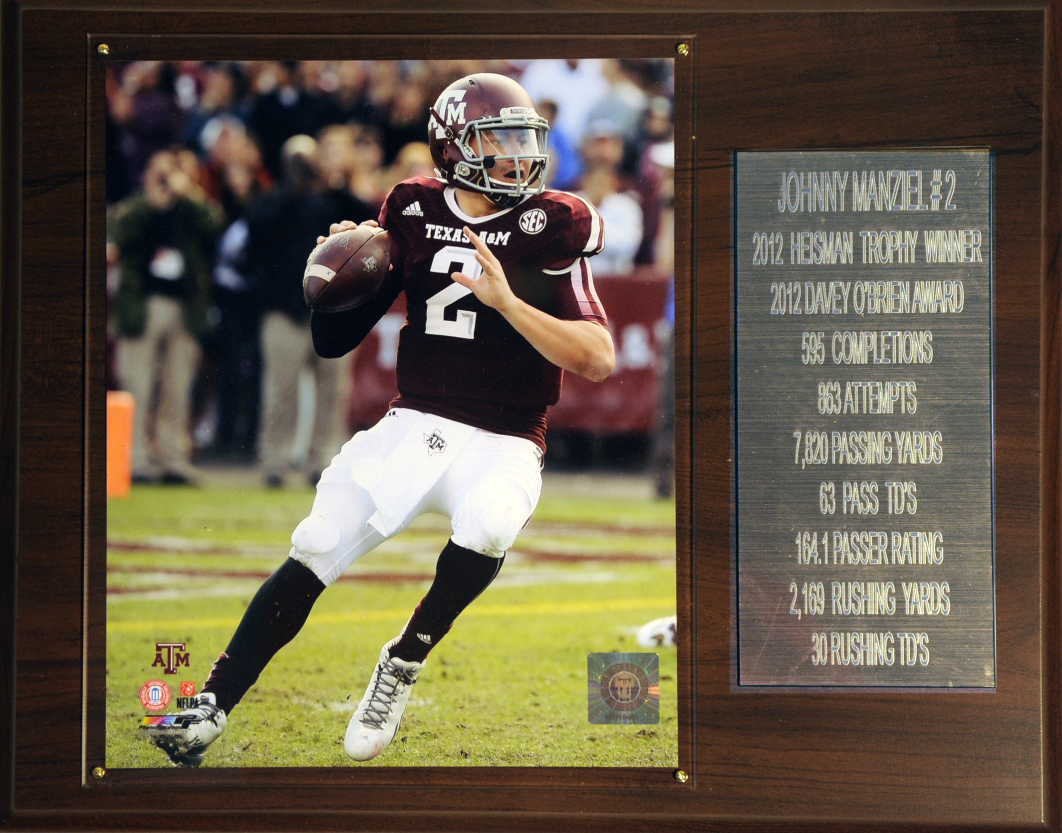 C&I Collectables NCAA Texas A&M Aggies Johnny Manziel Football 12 x 15-Inch Career Stat Plaque