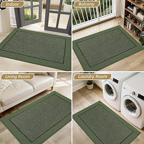 Miniatura 8 de BEQHAUSE Tapete para puerta interior de 20 x 32 pulgadas, tapete antideslizante para entrada, lavable, resistente a la suciedad, tapete de