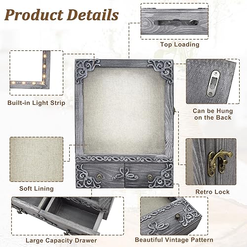 Vista 16 de Marco de caja de sombra de 11 x 16 pulgadas con luz, vitrina conmemorativa con estantes, cajón y ranura para recuerdos, caja grande de sombra Negro