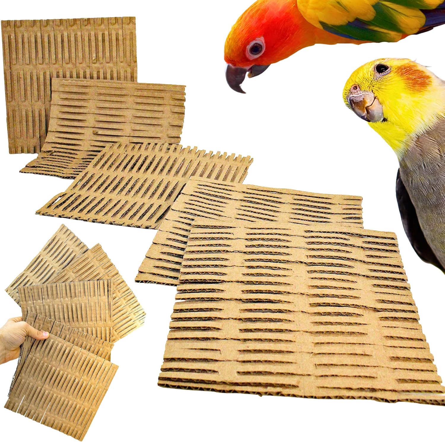 3455 PK2 6" x 6" Cardboard Shred Mats Soft Cardboard Bird Toy for Extra Small Small Medium Large and Extra Large Birds Cage Chewing Shredding Foraging Enrichment