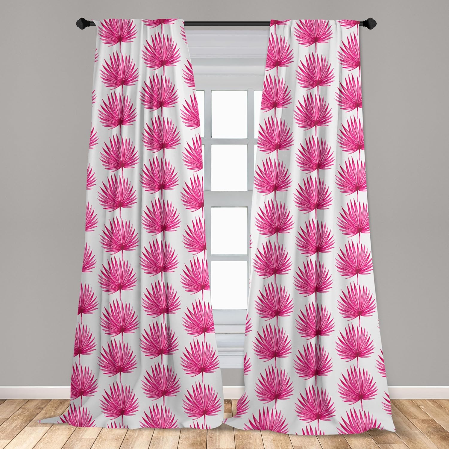 Ambesonne Leaf Curtains, Watercolor Style Pink Tropical Leaves Exotic Hawaiian Jungle Island Foliage, Window Treatments 2 Panel Set for Living Room Bedroom, Pair of - 28" x 95", Pink Coconut