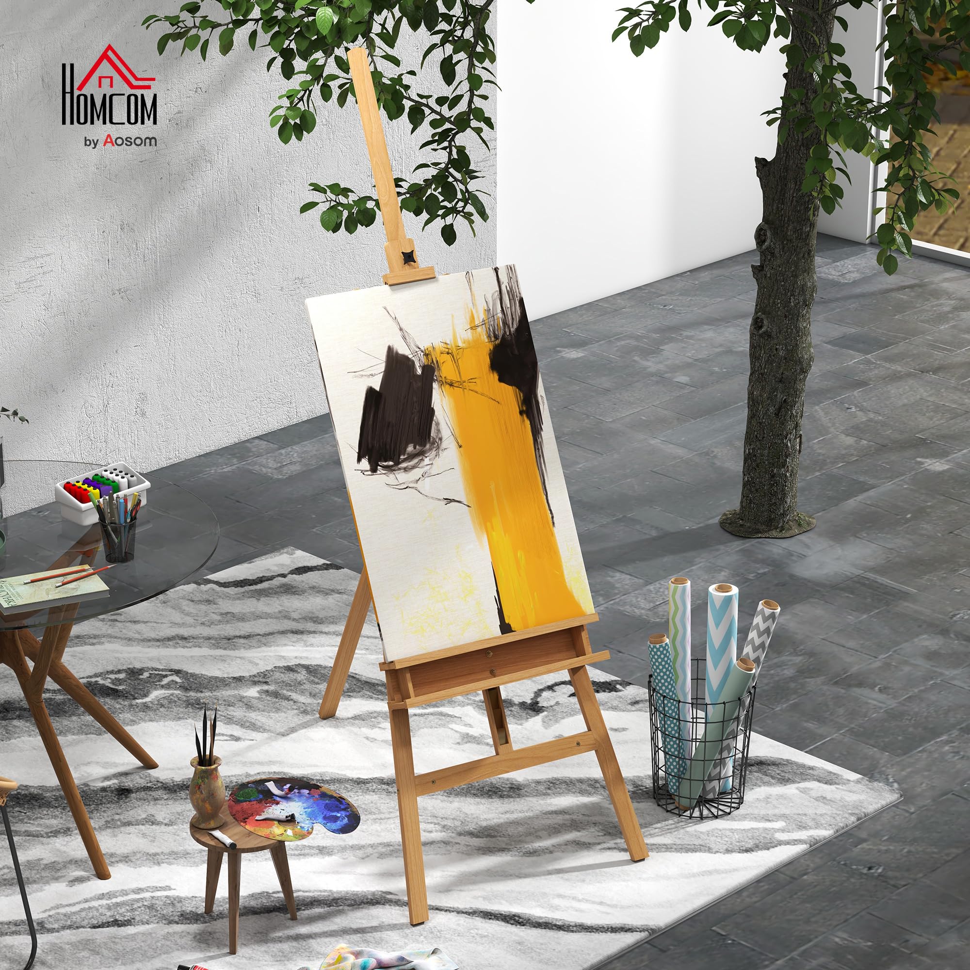 Vinsetto Staffelei Standstaffelei Klappbar Höhenverstellbar bis 120 cm | Atelierstaffelei, Leinwand Ständer mit Halterung für Leinwände, Kunstmalerei, Holz